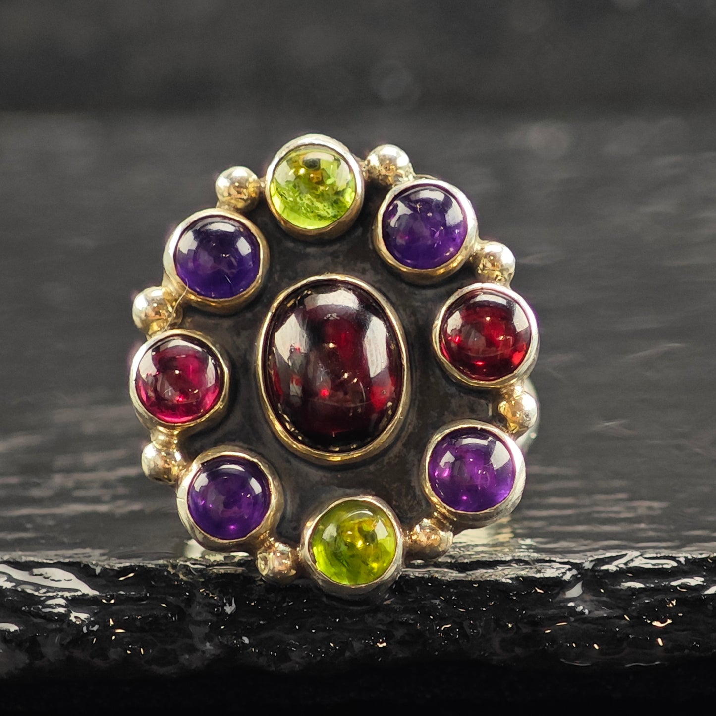 Navajo Nakai Adjustable Multi Stone Sterling Silver Ring Sz 8 1/2 R6484