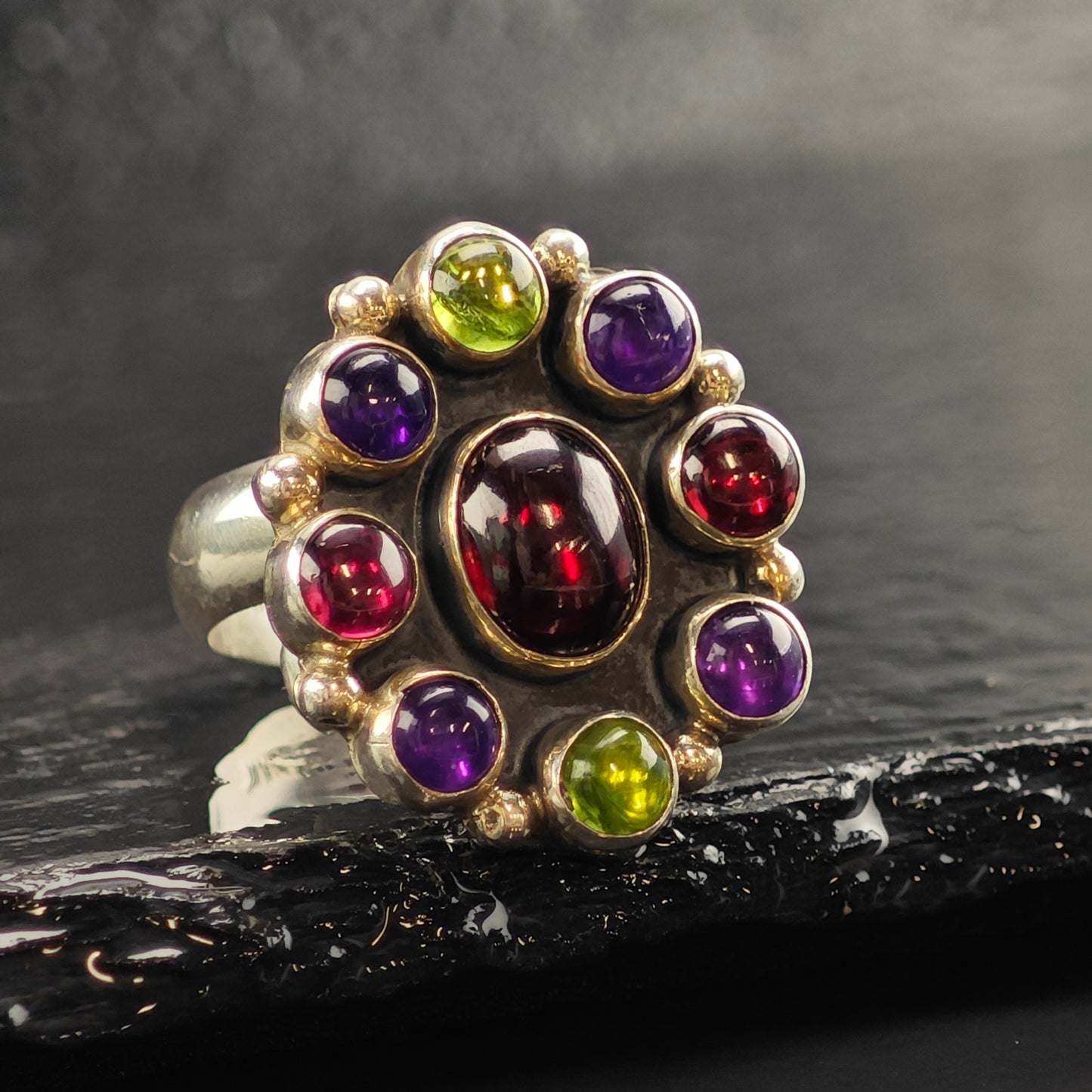 Navajo Nakai Adjustable Multi Stone Sterling Silver Ring Sz 8 1/2 R6484