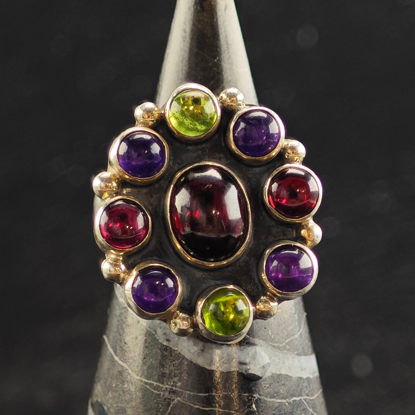 Navajo Nakai Adjustable Multi Stone Sterling Silver Ring Sz 8 1/2 R6484