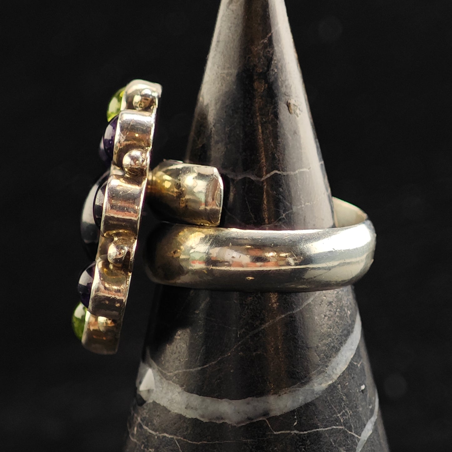 Navajo Nakai Adjustable Multi Stone Sterling Silver Ring Sz 8 1/2 R6484