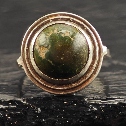 Antique European Green Turquoise Cabochon Sterling Silver Ring Sz 7 1/4 R6485