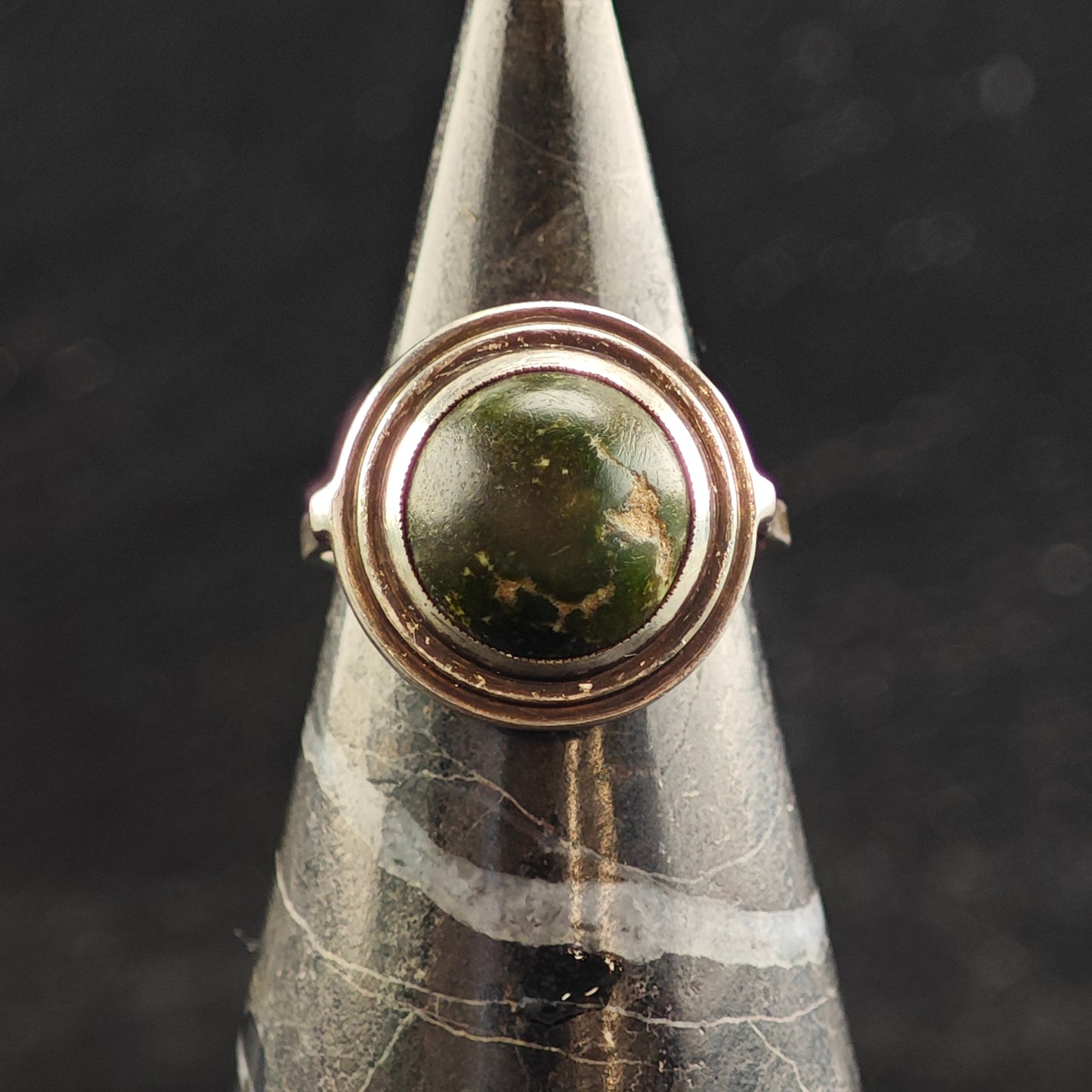 Antique European Green Turquoise Cabochon Sterling Silver Ring Sz 7 1/4 R6485