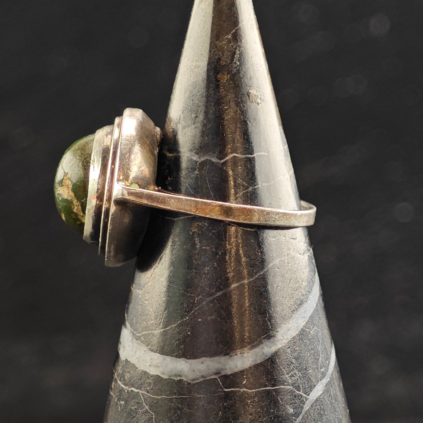 Antique European Green Turquoise Cabochon Sterling Silver Ring Sz 7 1/4 R6485