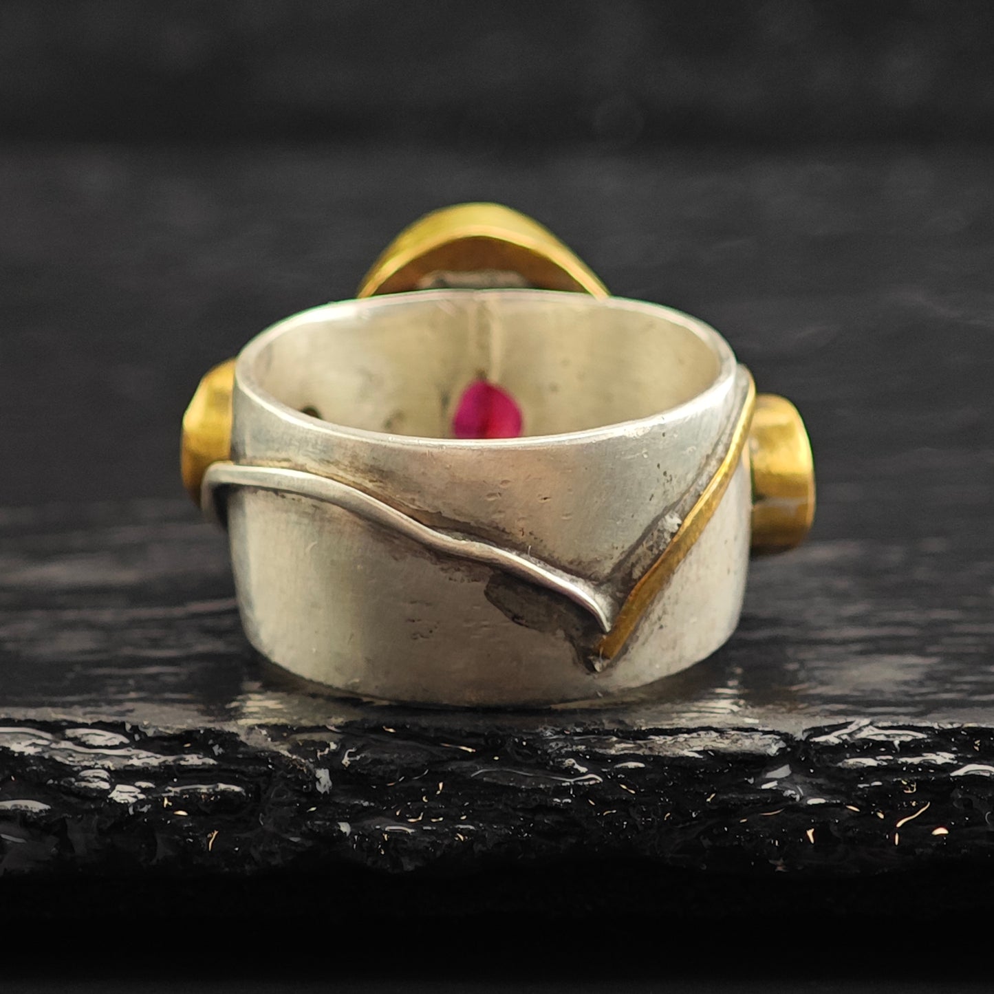 Pink Tourmaline, Peridot Roman Style Gold Filled Accent Sterling Silver Ring Sz 9 3/4 R6487