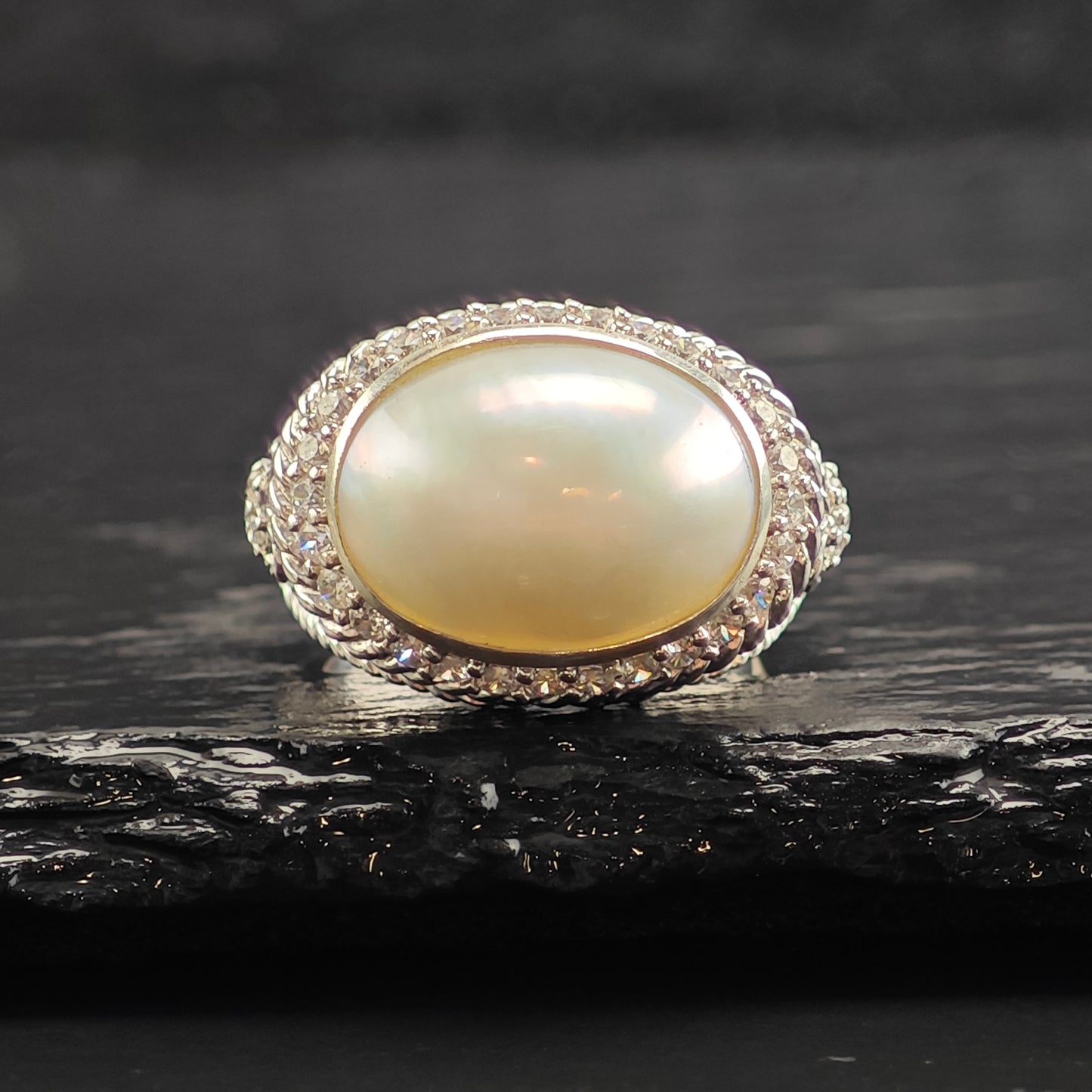 Judith Ripka Mabe Pearl & DQCZ Sterling Silver Ring Sz 8 R6489