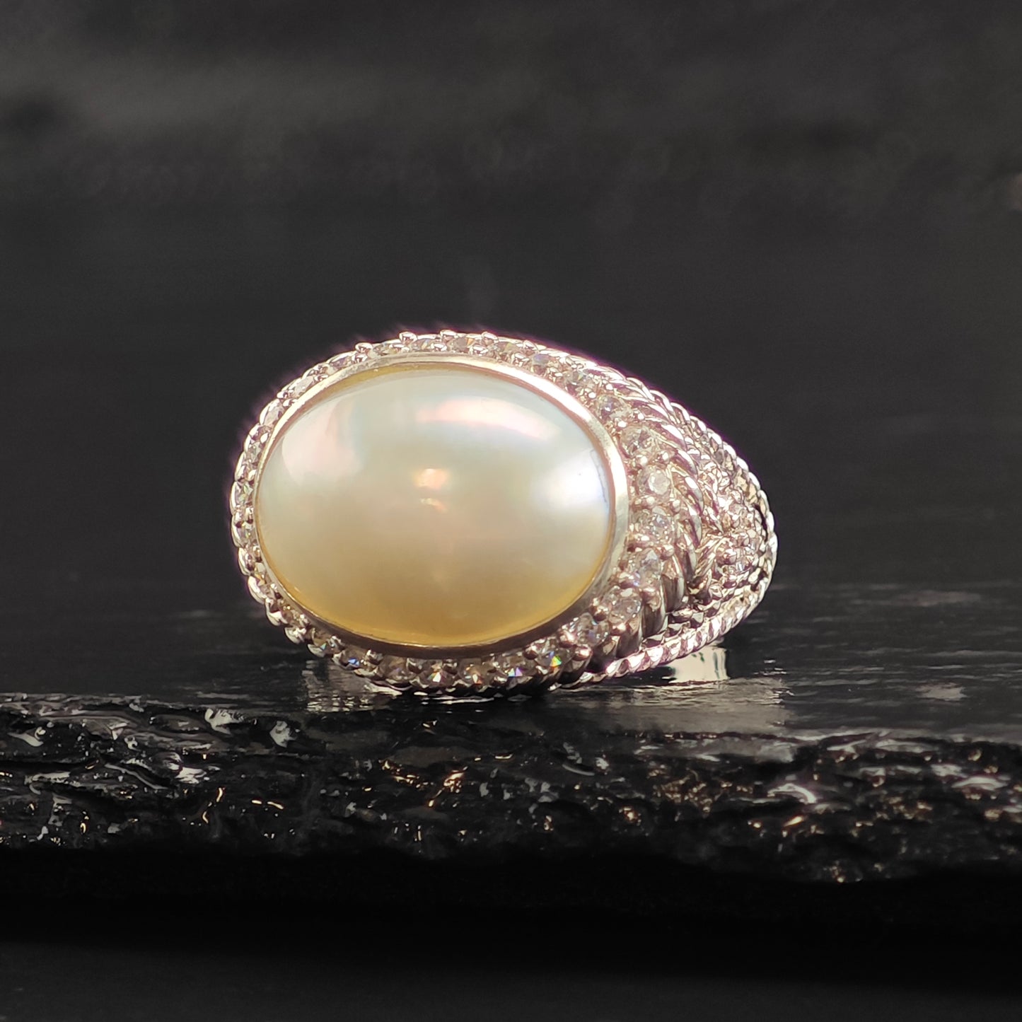Judith Ripka Mabe Pearl & DQCZ Sterling Silver Ring Sz 8 R6489
