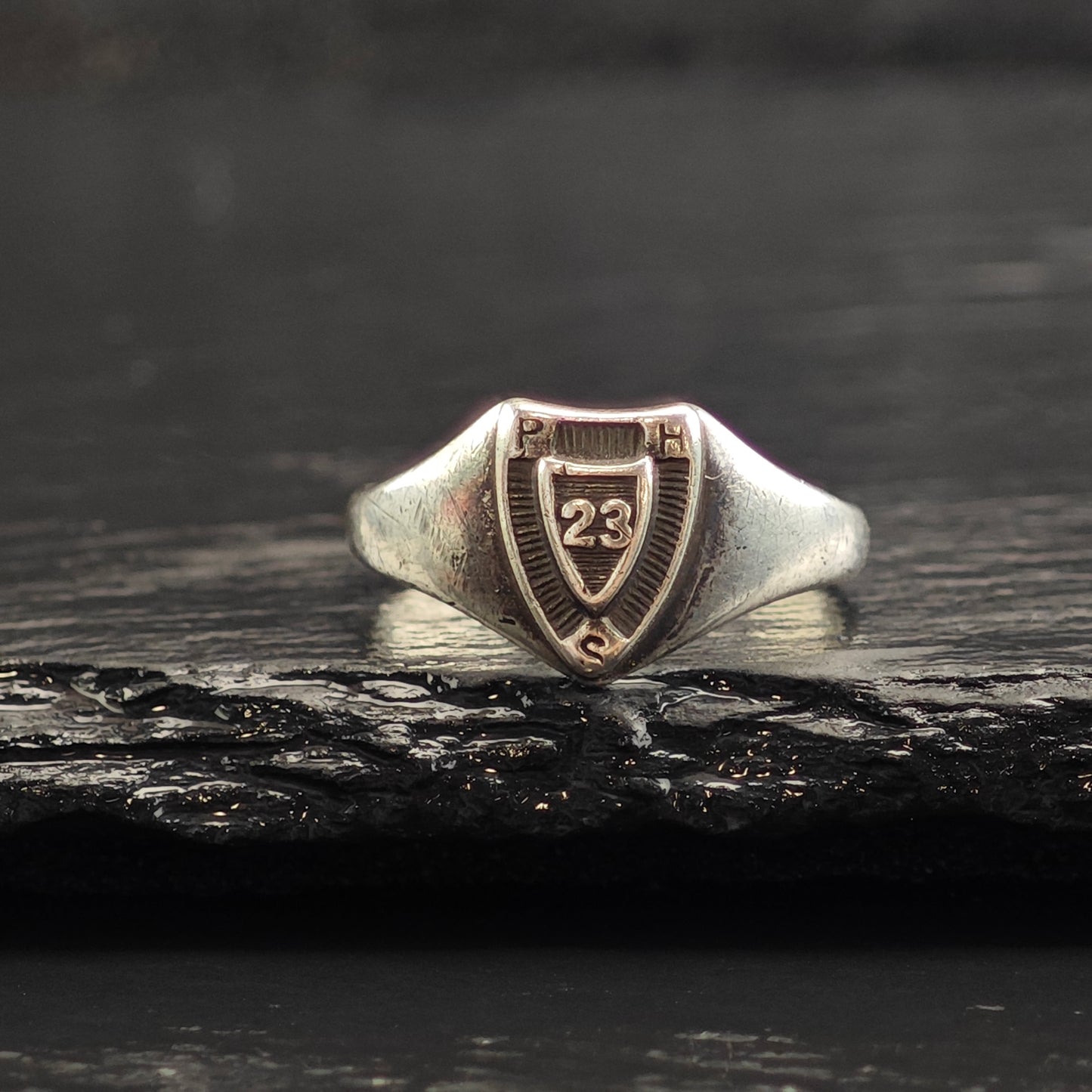 Antique 1923 Signet Class Ring Engraved Sterling Silver Sz 9 1/4 R6490