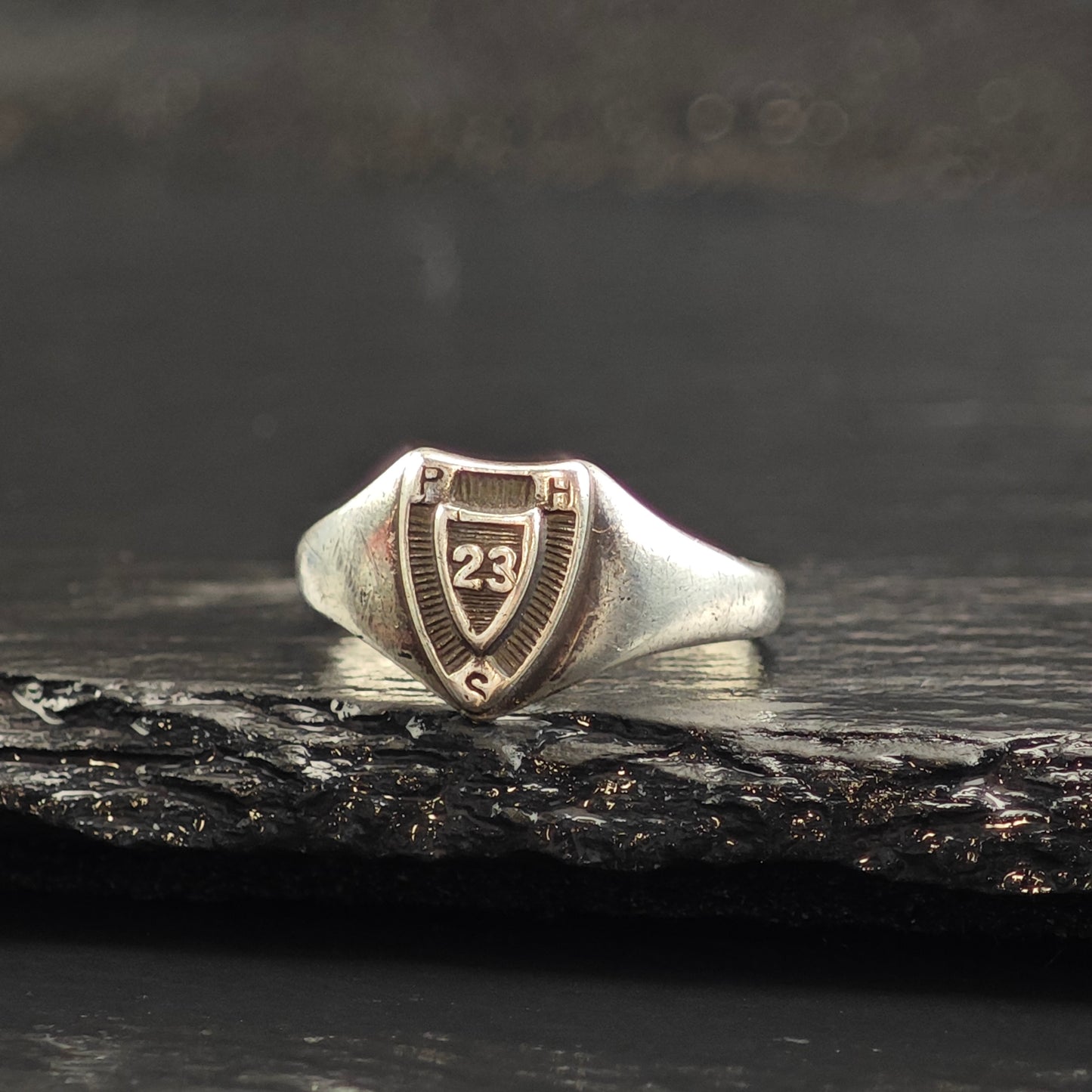 Antique 1923 Signet Class Ring Engraved Sterling Silver Sz 9 1/4 R6490
