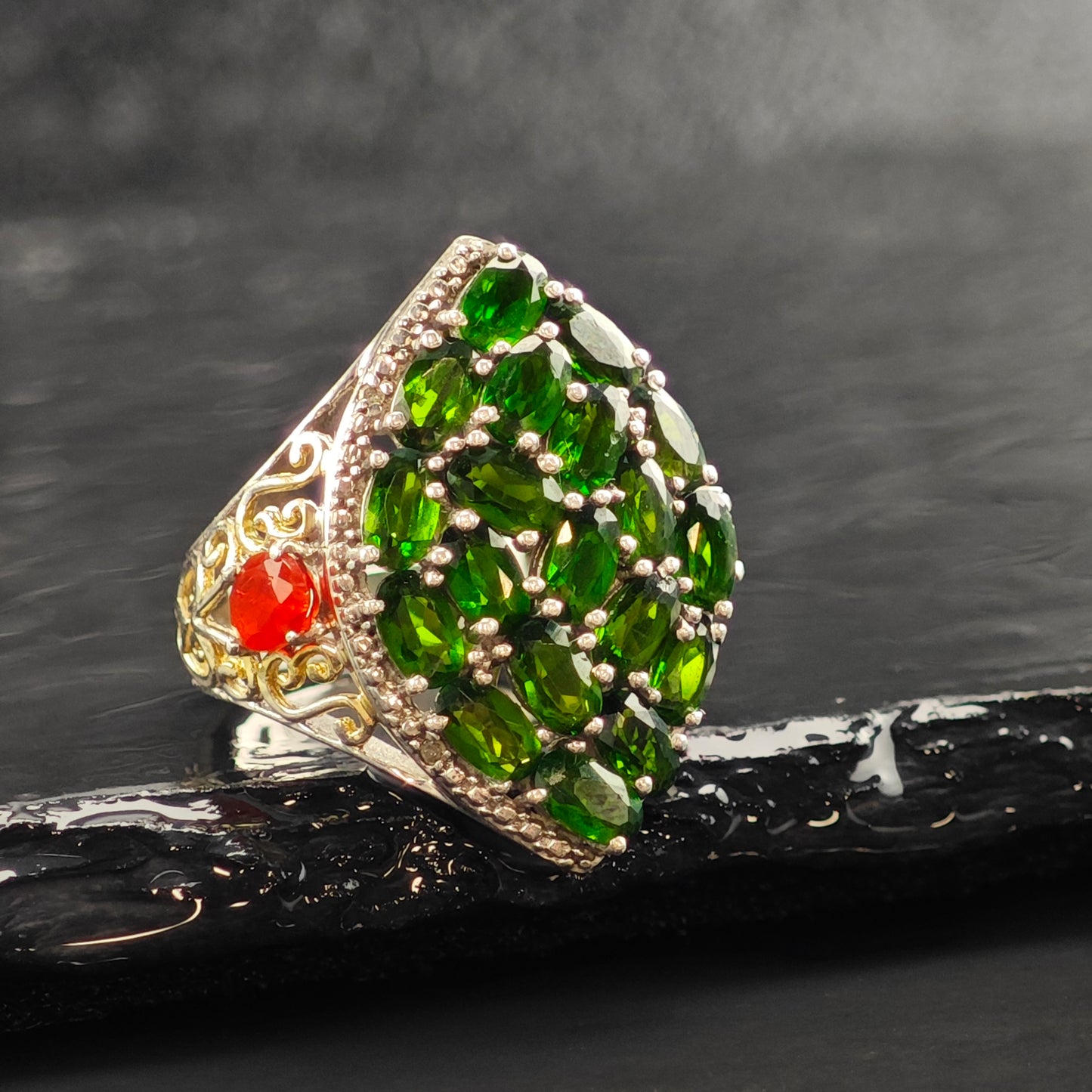 Diopside Fire Opal Sterling Silver Ring Sz 6 R6492