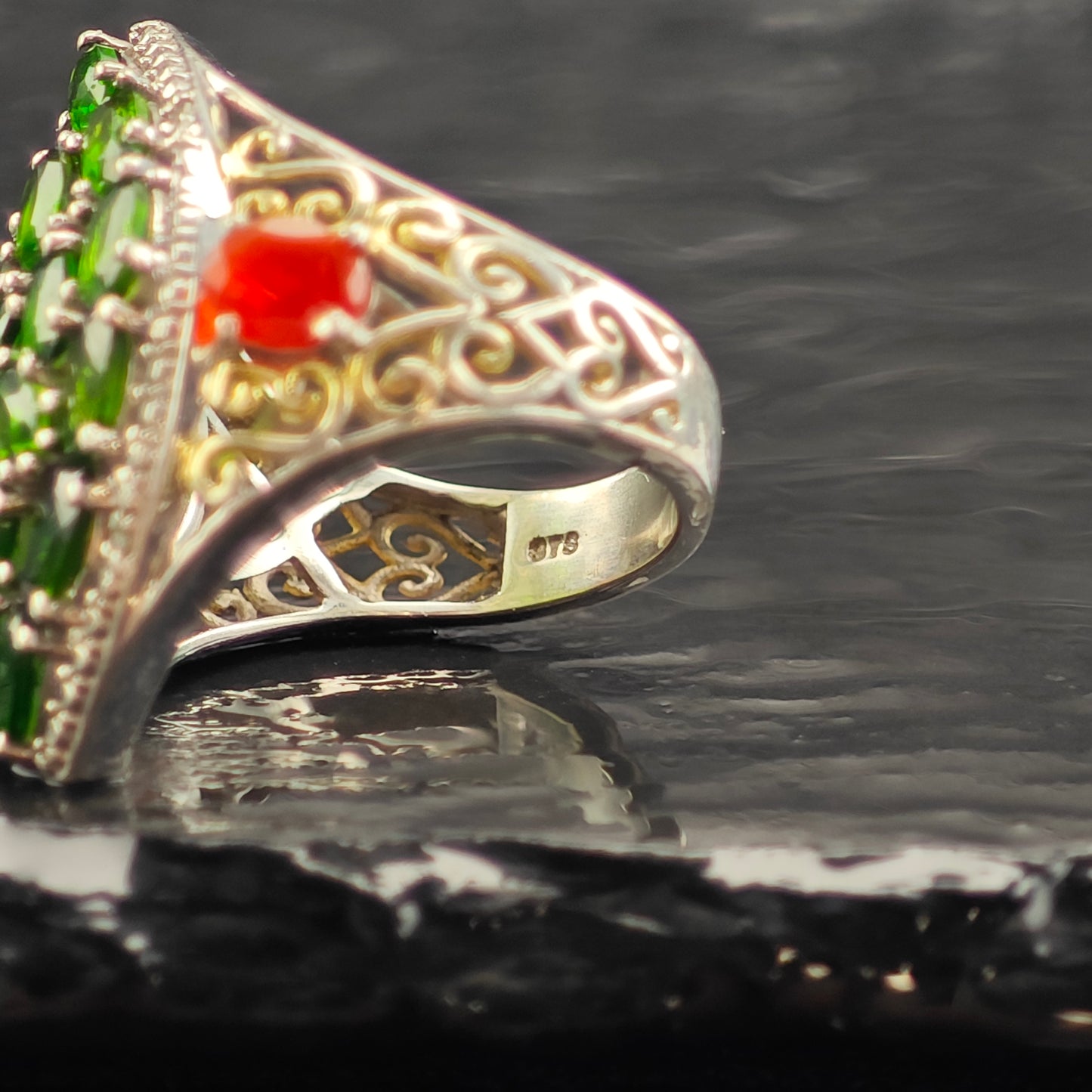 Diopside Fire Opal Sterling Silver Ring Sz 6 R6492