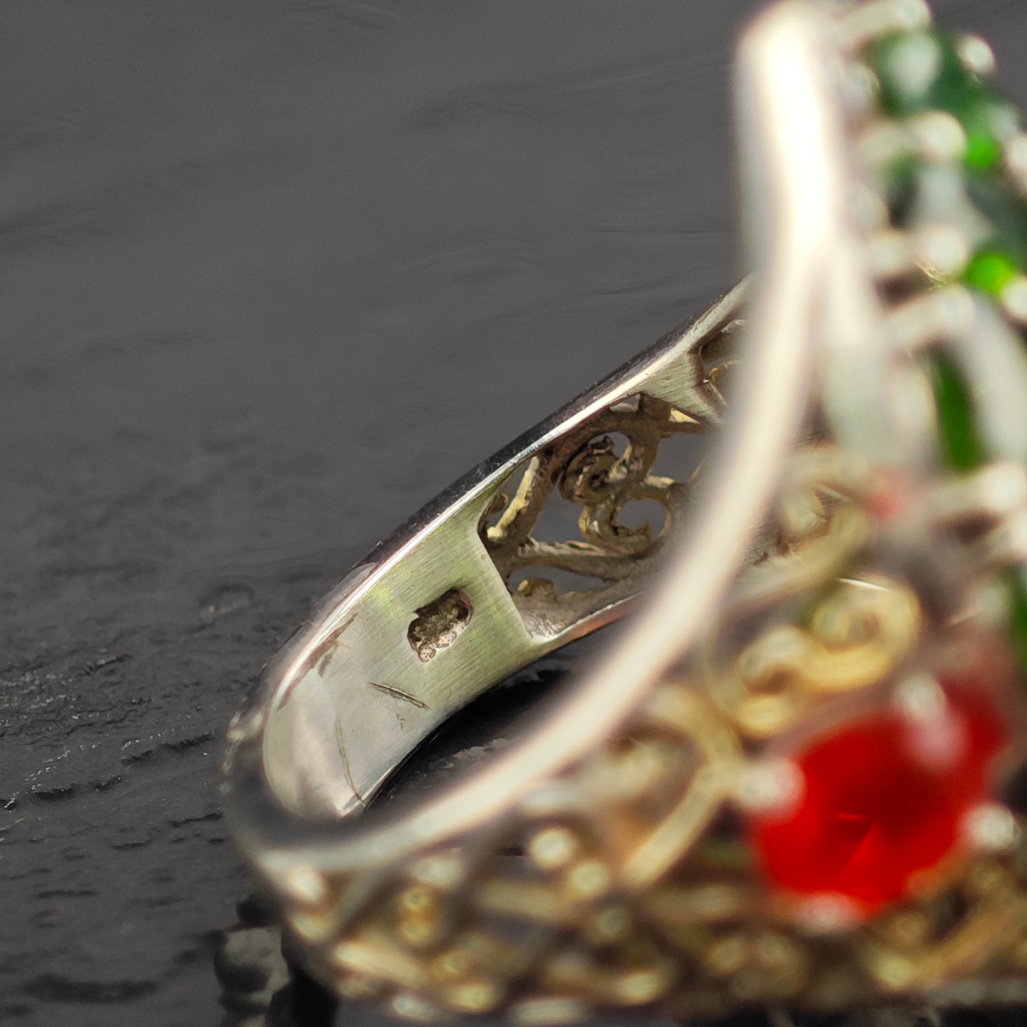 Diopside Fire Opal Sterling Silver Ring Sz 6 R6492
