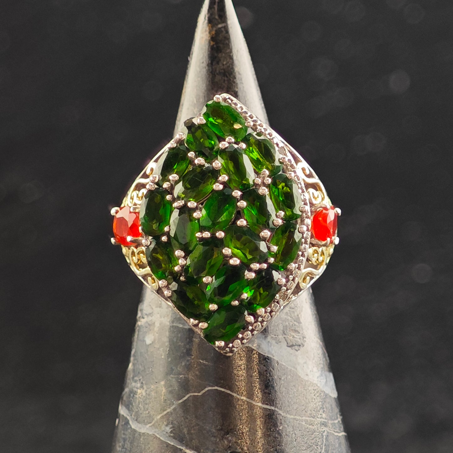 Diopside Fire Opal Sterling Silver Ring Sz 6 R6492