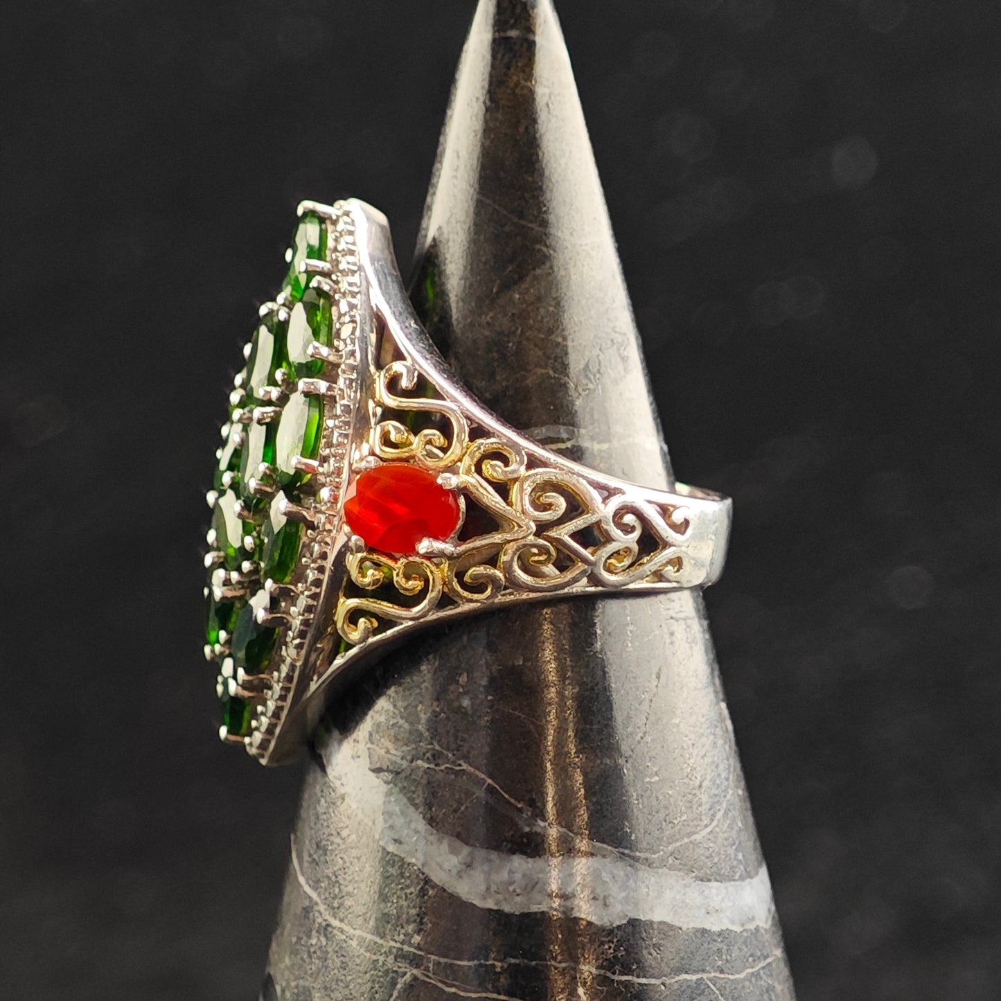 Diopside Fire Opal Sterling Silver Ring Sz 6 R6492