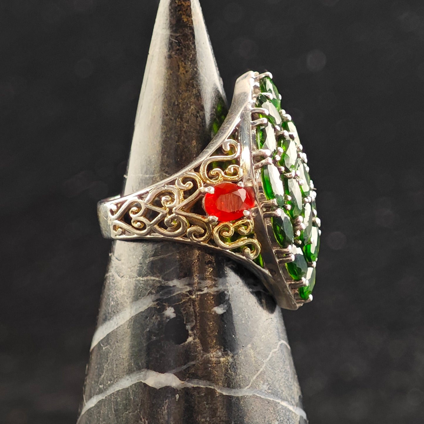 Diopside Fire Opal Sterling Silver Ring Sz 6 R6492