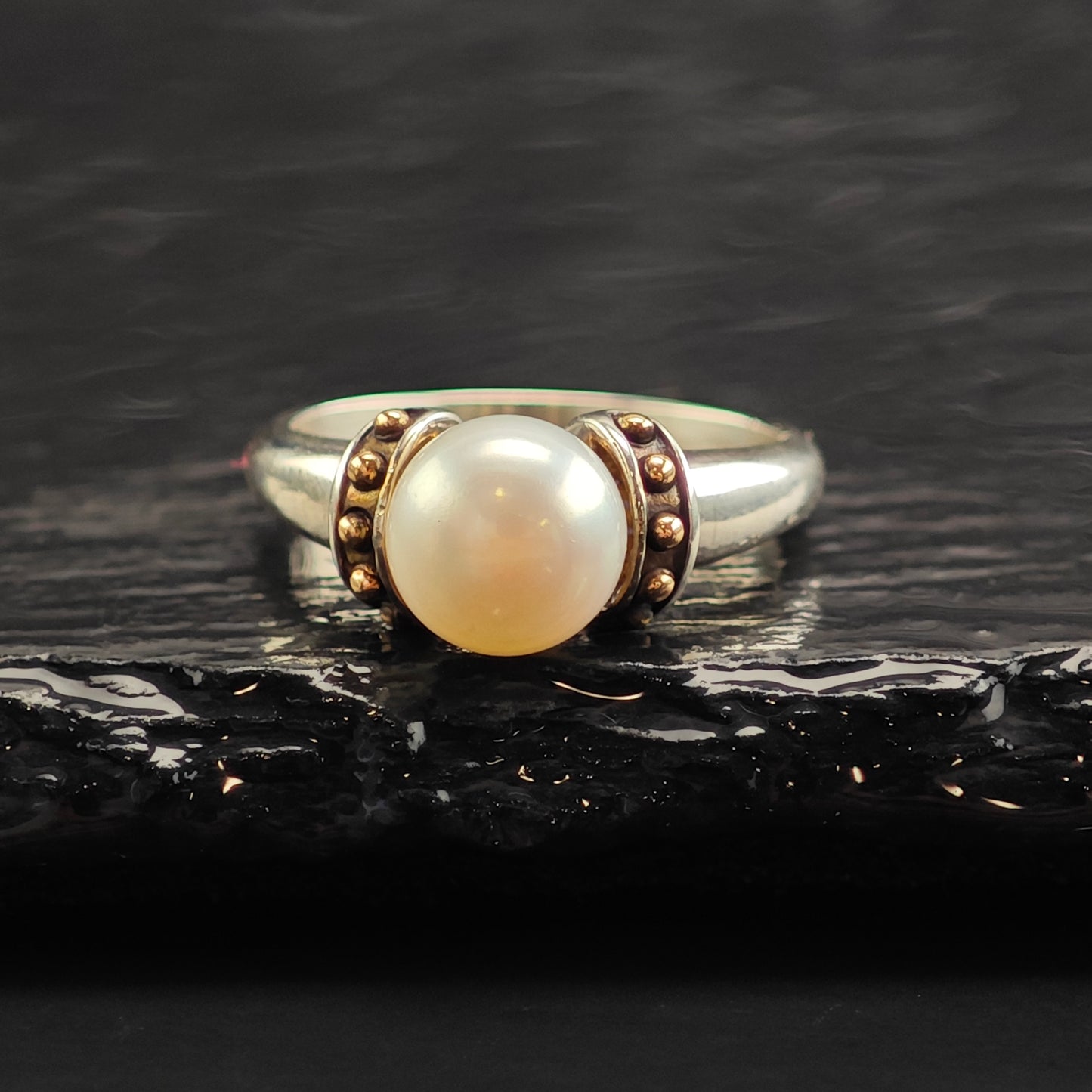 Pearl 14k Gold Accent Sterling Silver Ring Sz 7 R6491