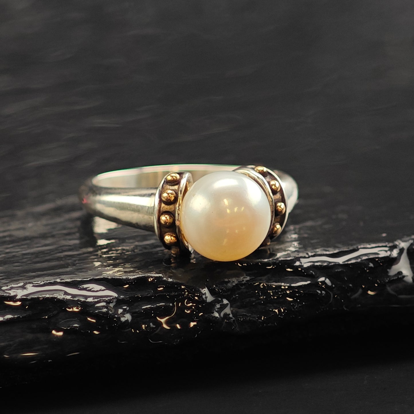 Pearl 14k Gold Accent Sterling Silver Ring Sz 7 R6491
