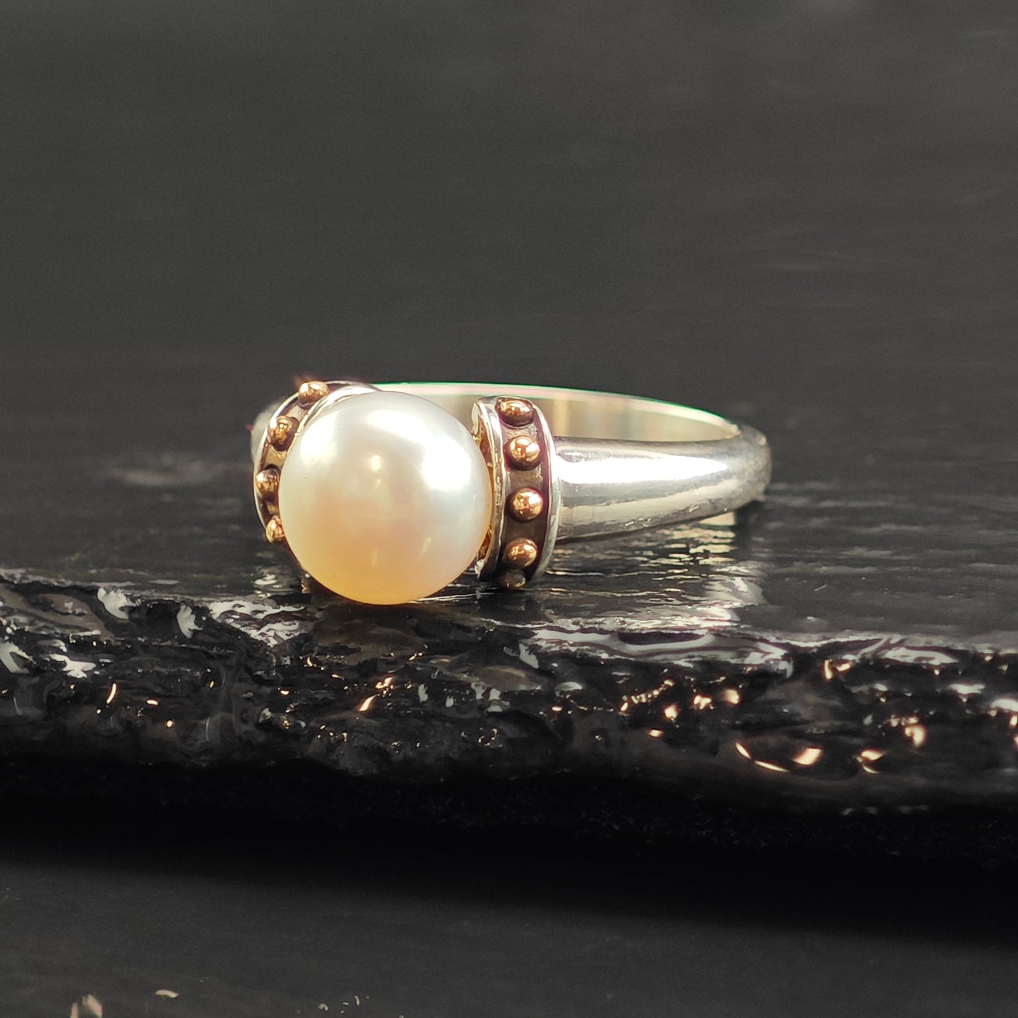Pearl 14k Gold Accent Sterling Silver Ring Sz 7 R6491