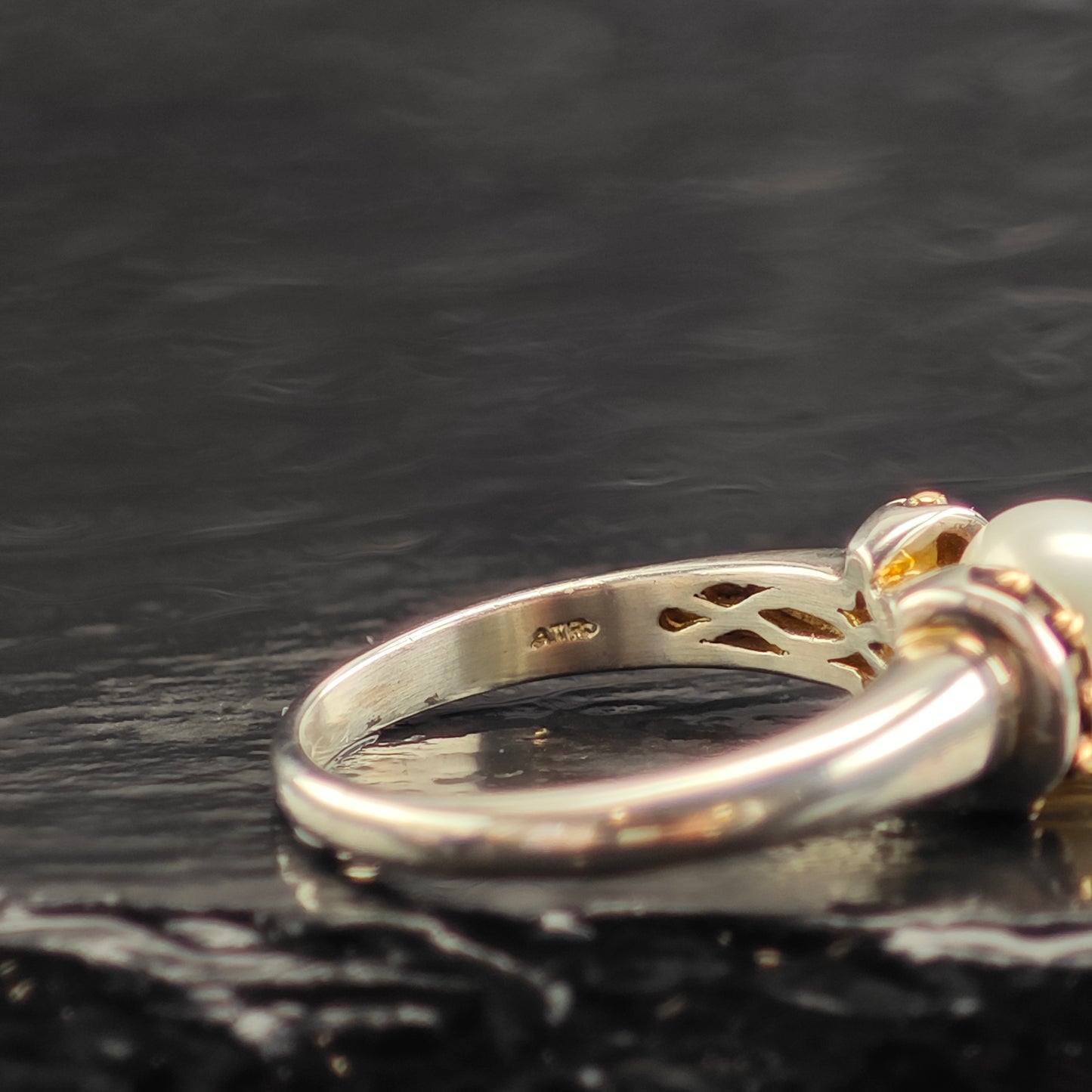 Pearl 14k Gold Accent Sterling Silver Ring Sz 7 R6491
