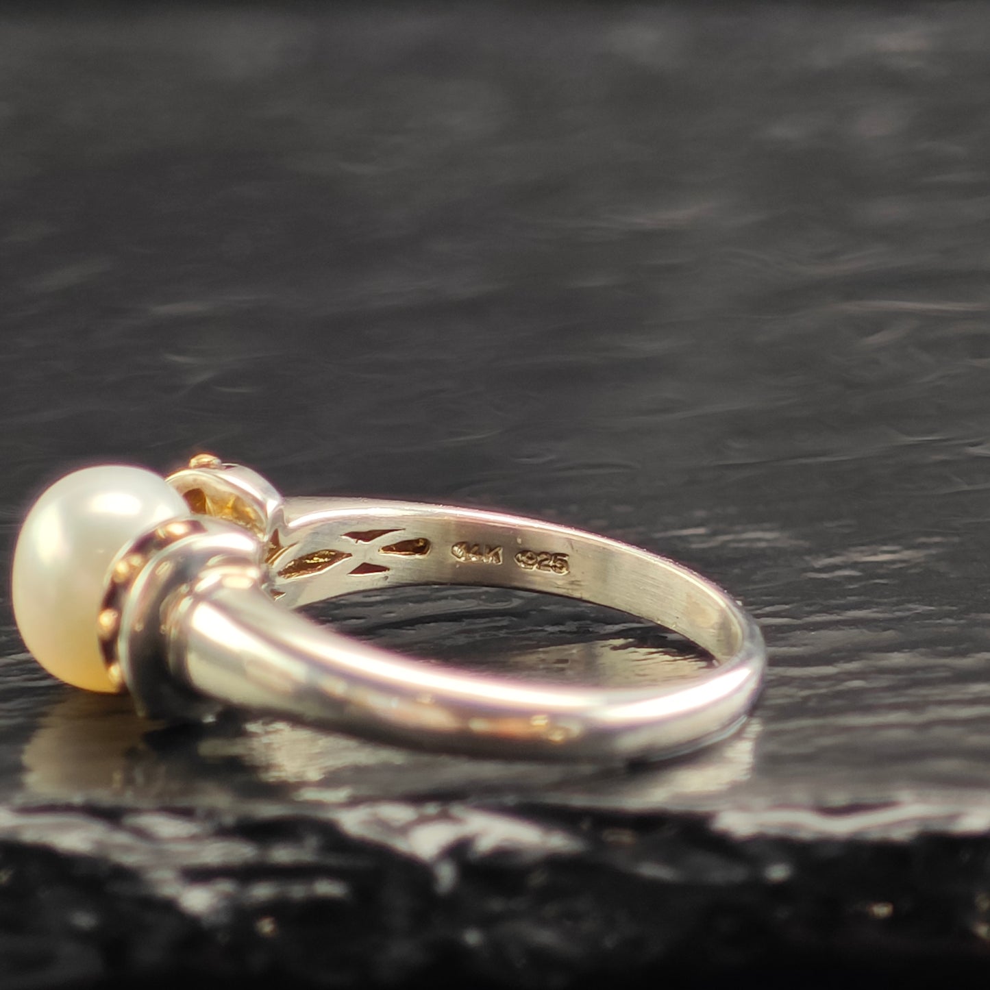 Pearl 14k Gold Accent Sterling Silver Ring Sz 7 R6491
