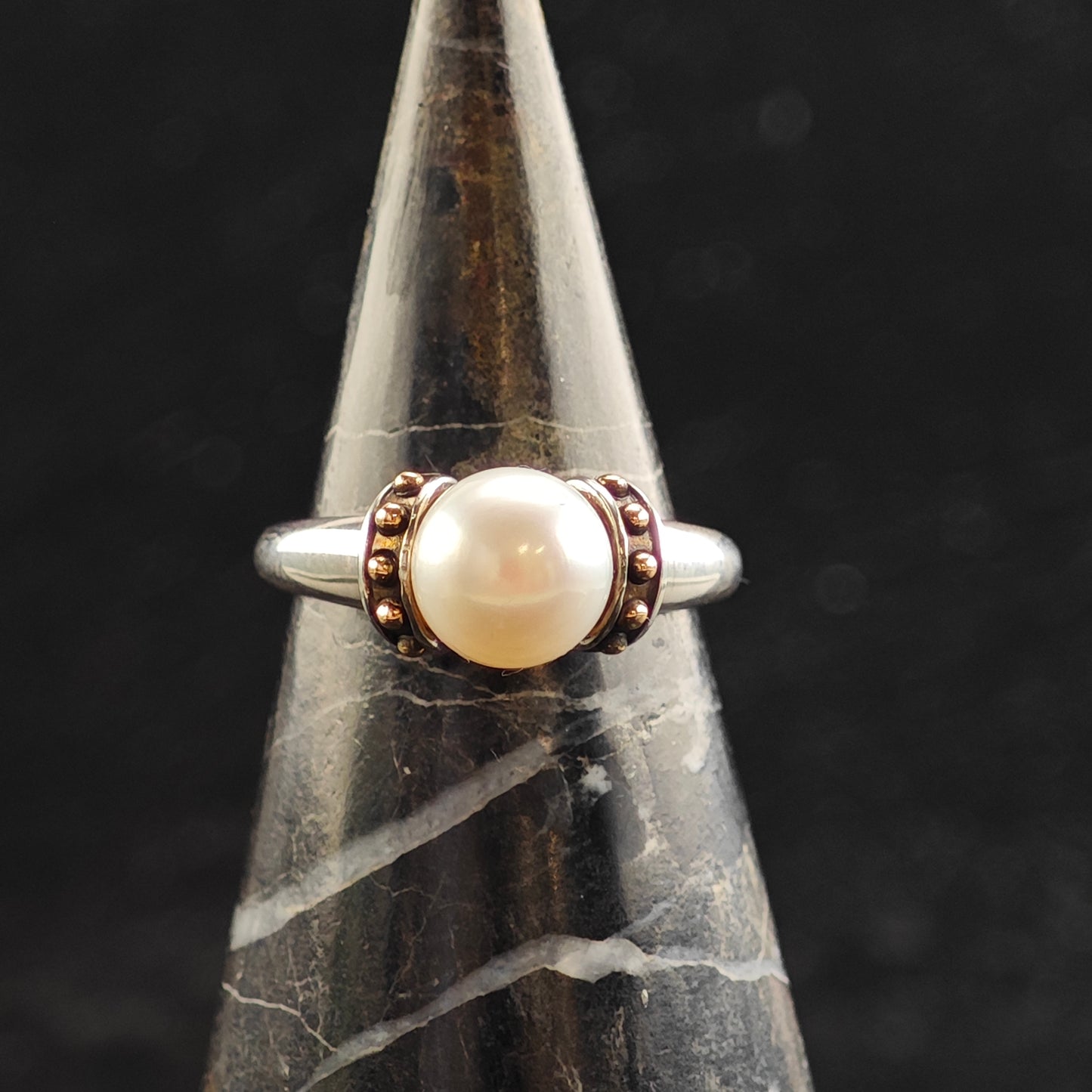 Pearl 14k Gold Accent Sterling Silver Ring Sz 7 R6491