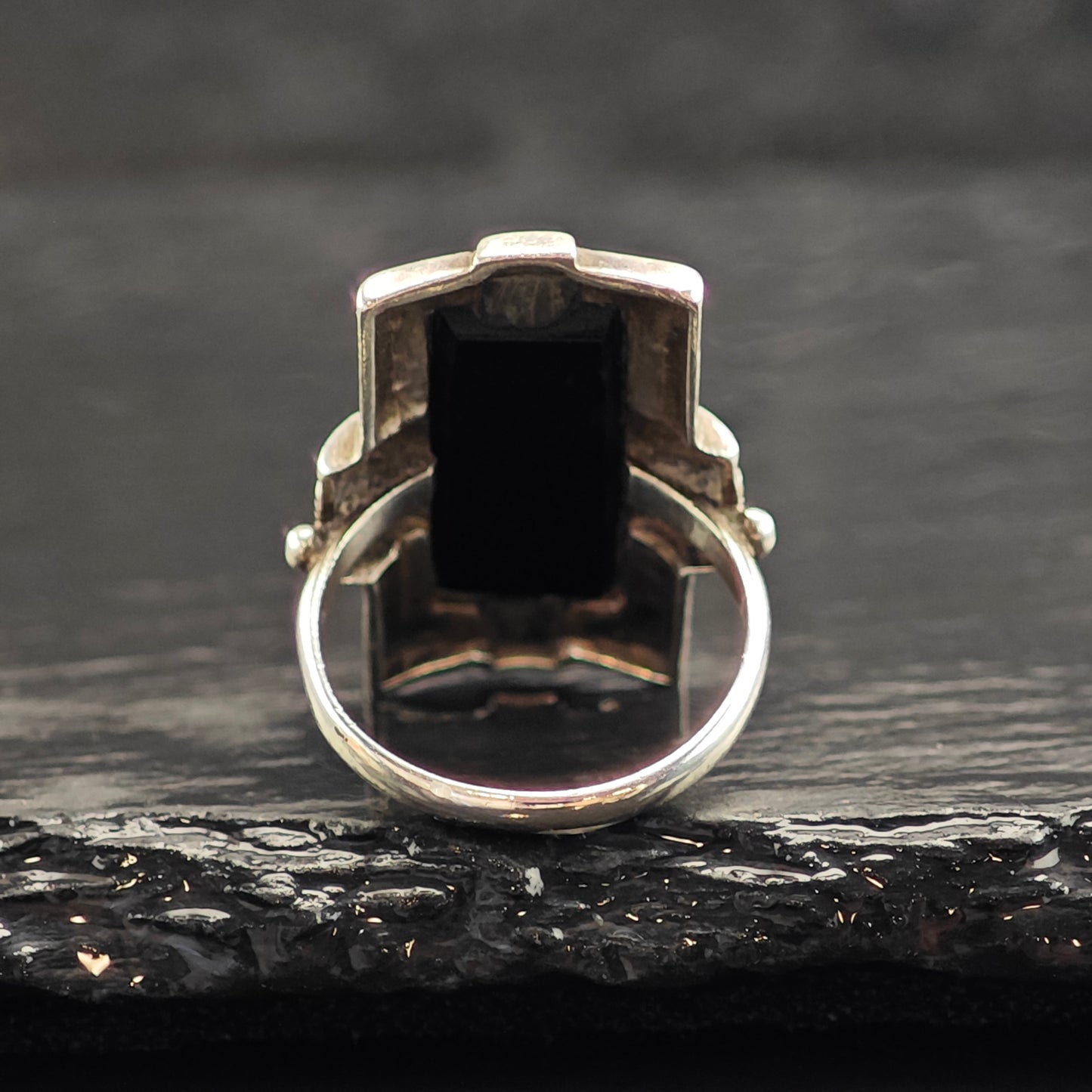Art Deco Onyx Sterling Silver Ring Sz 5 1/2 R6496