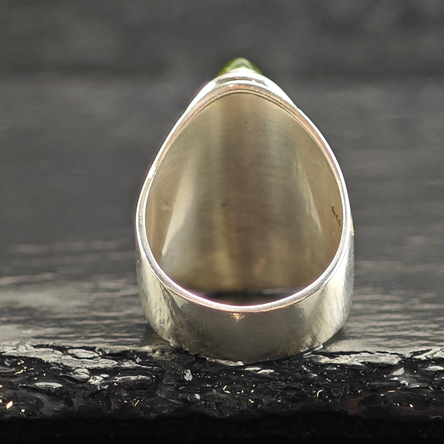 Green Amber Teardrop Sterling Silver Ring Sz 7 1/2