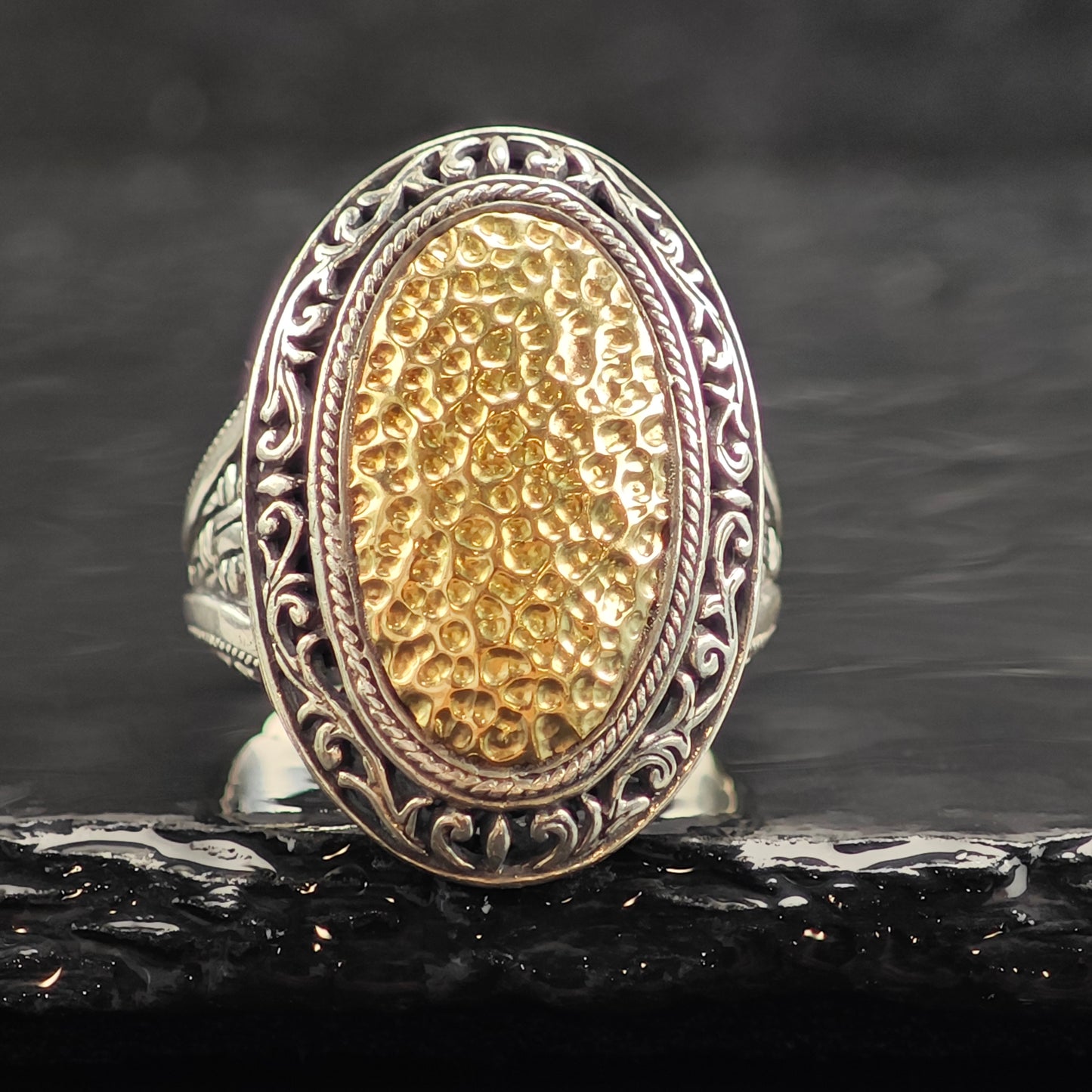Phillip Gavriel 18K Oval Accent Sterling Silver Ring Sz 9 1/2 R6498