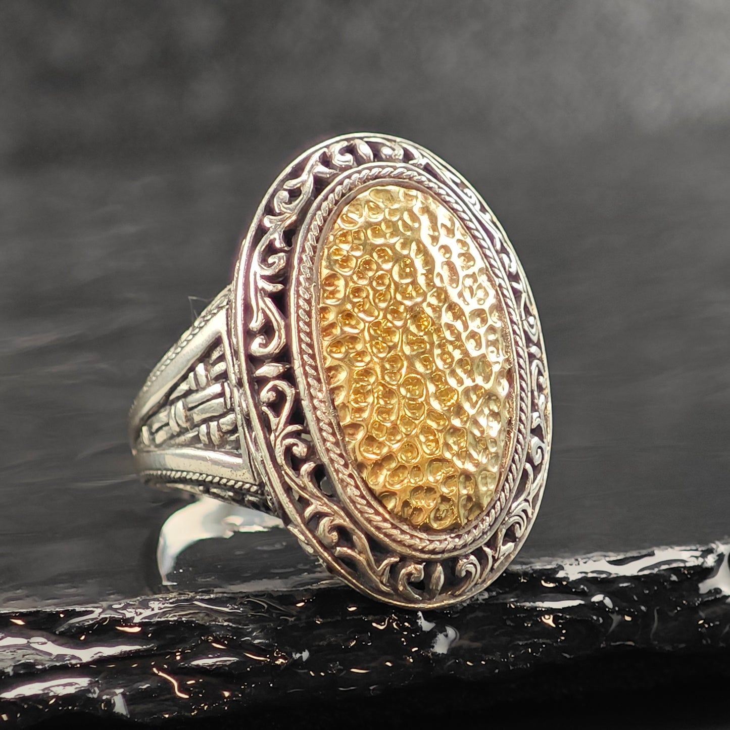 Phillip Gavriel 18K Oval Accent Sterling Silver Ring Sz 9 1/2 R6498
