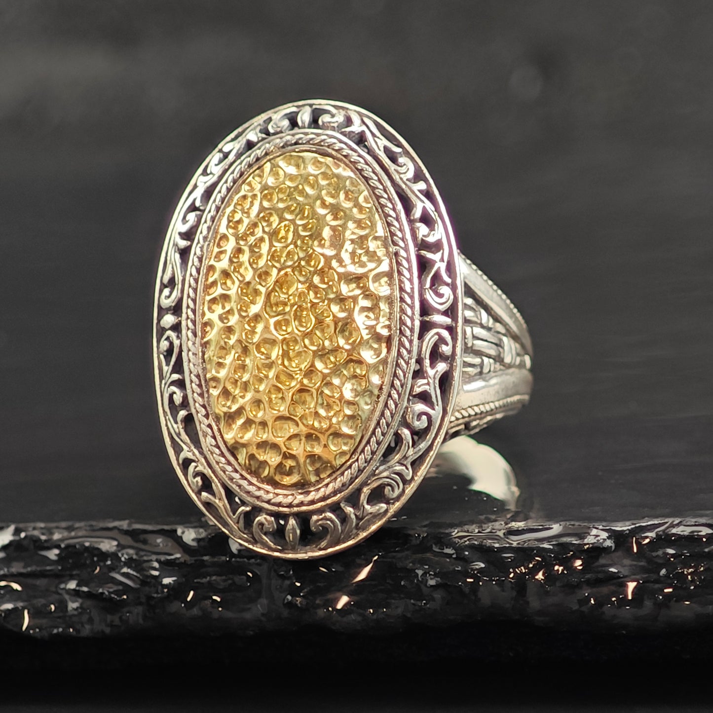 Phillip Gavriel 18K Oval Accent Sterling Silver Ring Sz 9 1/2 R6498