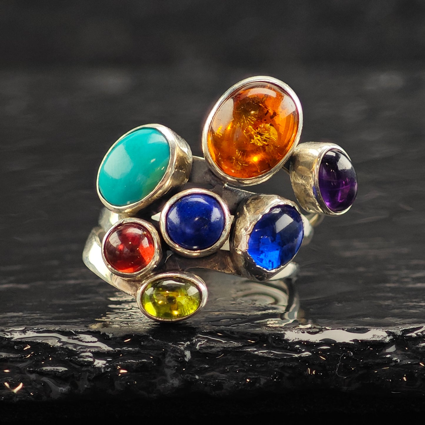 Navaj Nakai Multi Stone Sterling Silver Ring Sz 8 3/4 R6500