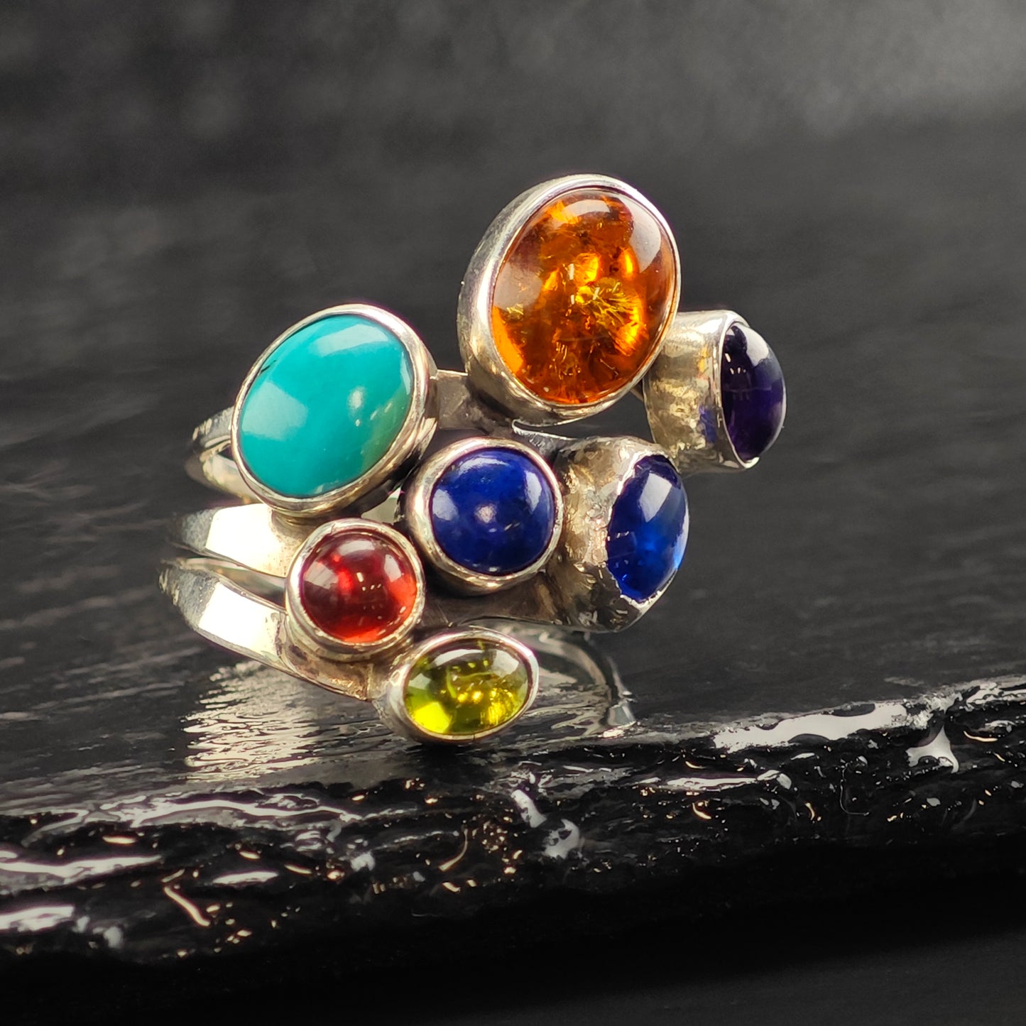 Navaj Nakai Multi Stone Sterling Silver Ring Sz 8 3/4 R6500