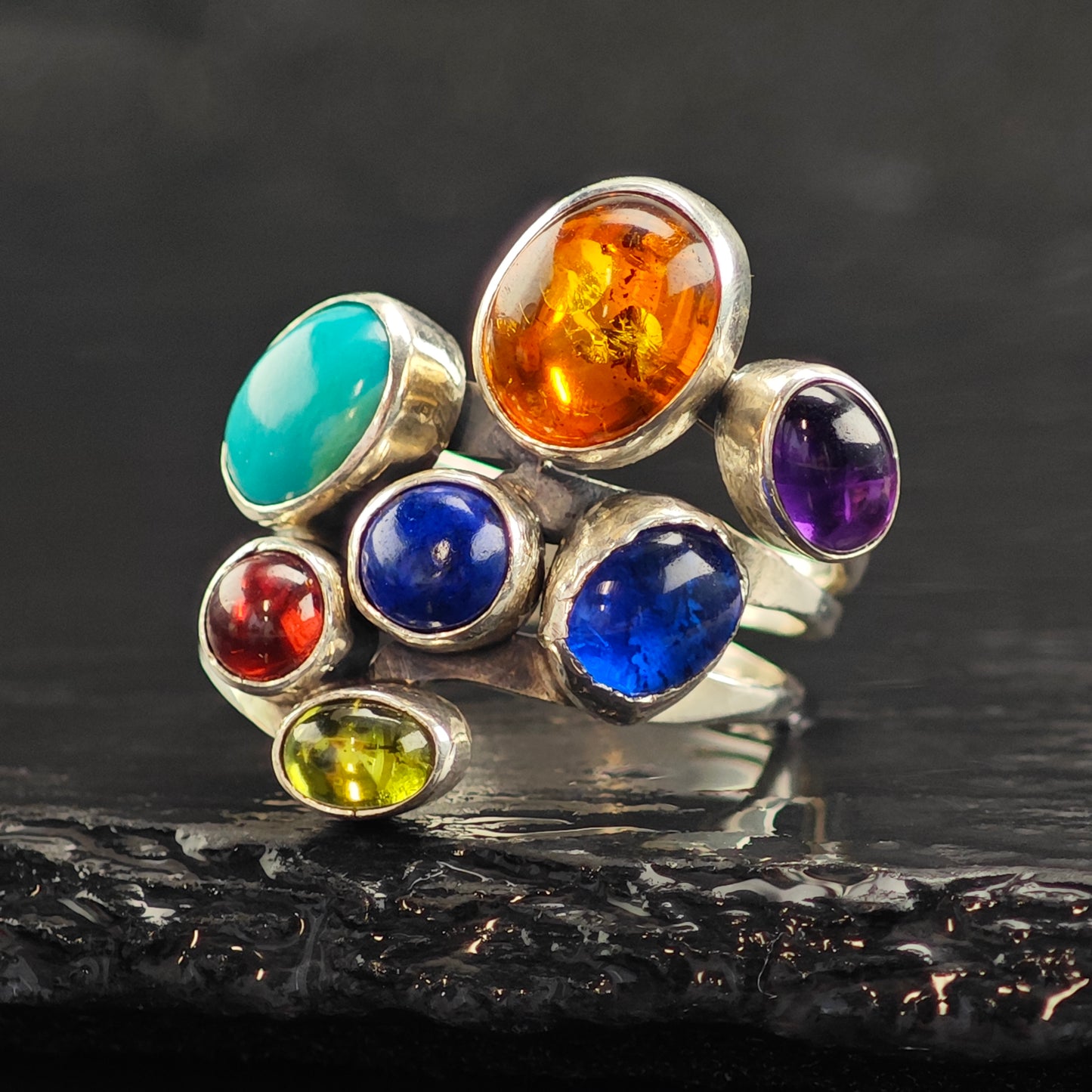Navaj Nakai Multi Stone Sterling Silver Ring Sz 8 3/4 R6500
