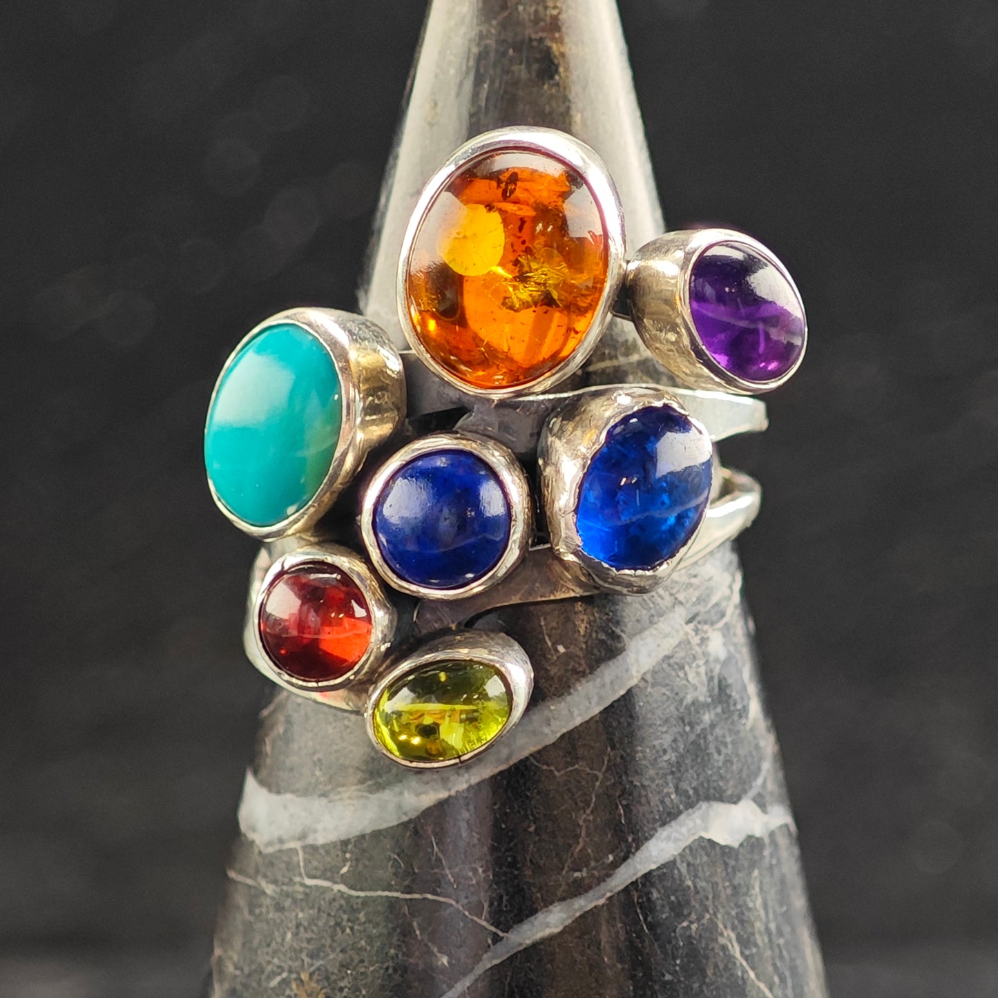 Navaj Nakai Multi Stone Sterling Silver Ring Sz 8 3/4 R6500
