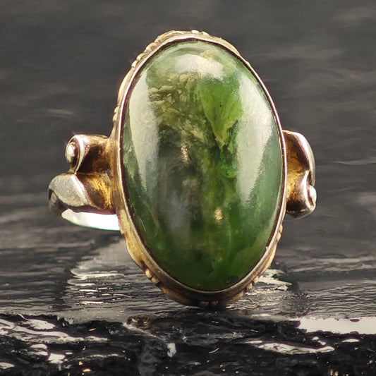 Green Stone Art Nouveau Sterling Silver Ring Sz 6 3/4 R6501