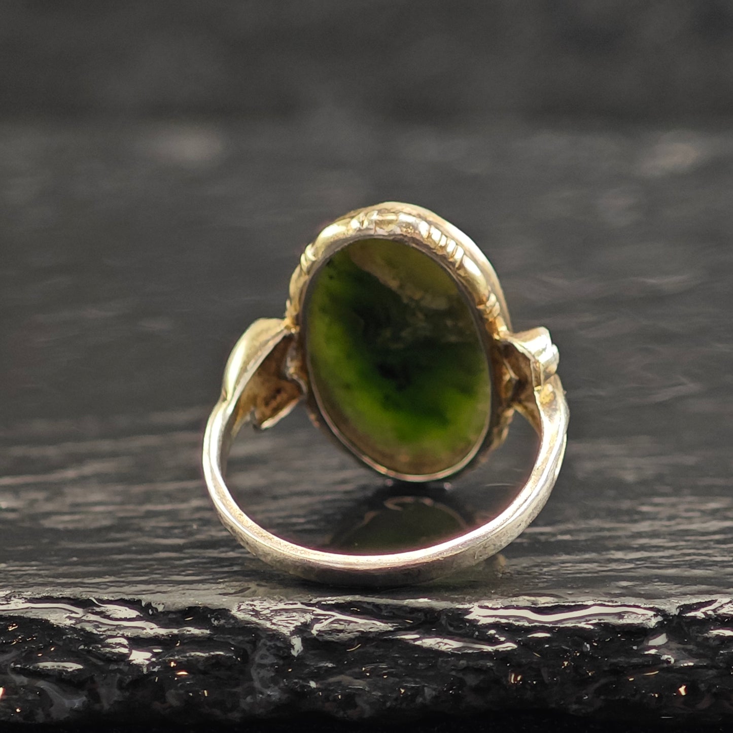 Green Stone Art Nouveau Sterling Silver Ring Sz 6 3/4 R6501