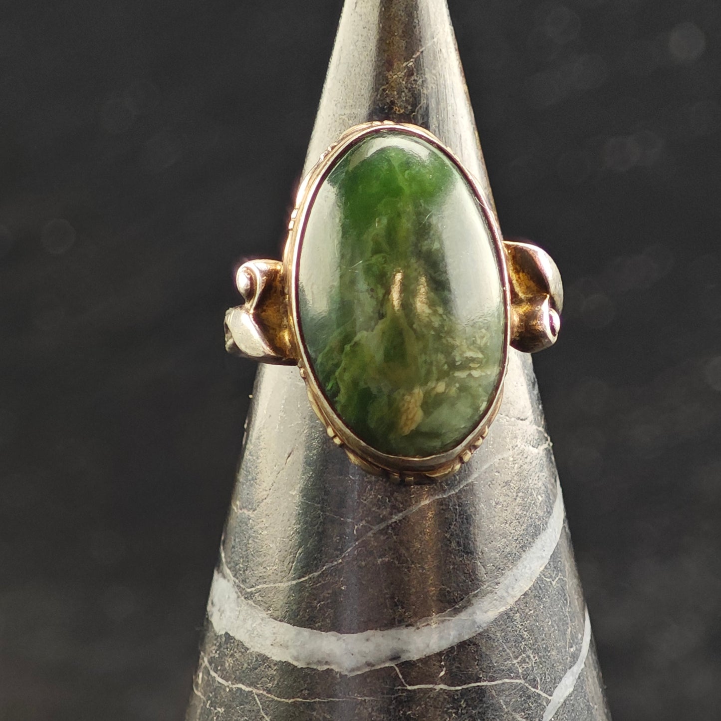 Green Stone Art Nouveau Sterling Silver Ring Sz 6 3/4 R6501