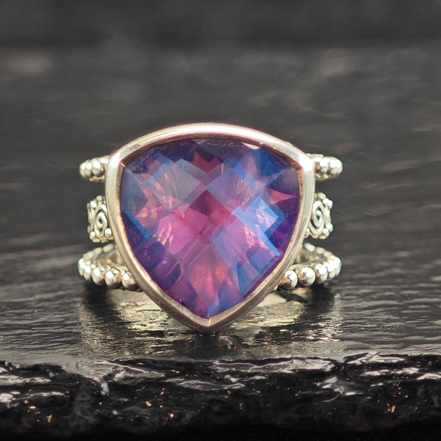 Sajen Purple Iridescent Swirl Band Sterling Silver Ring Sz 8 1/4 R6502