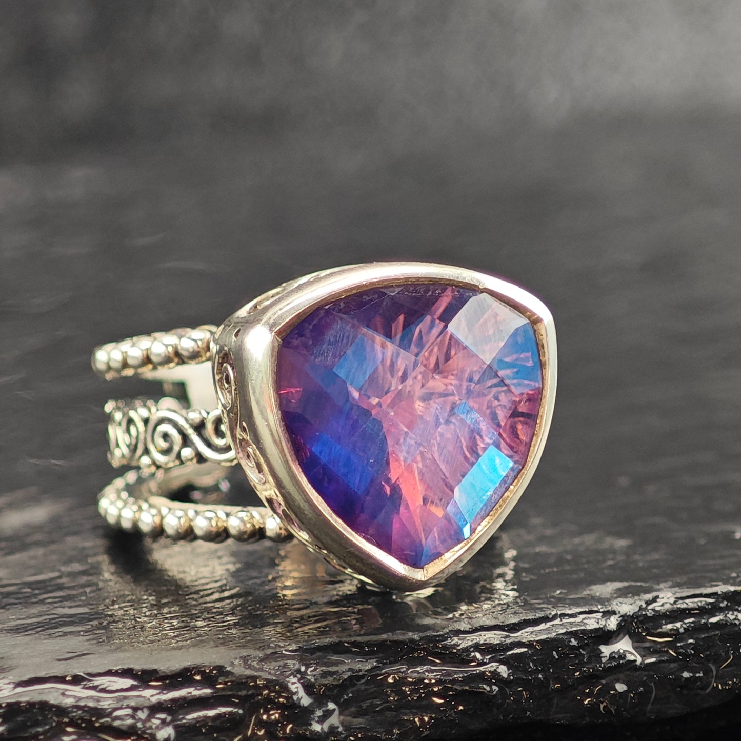 Sajen Purple Iridescent Swirl Band Sterling Silver Ring Sz 8 1/4 R6502