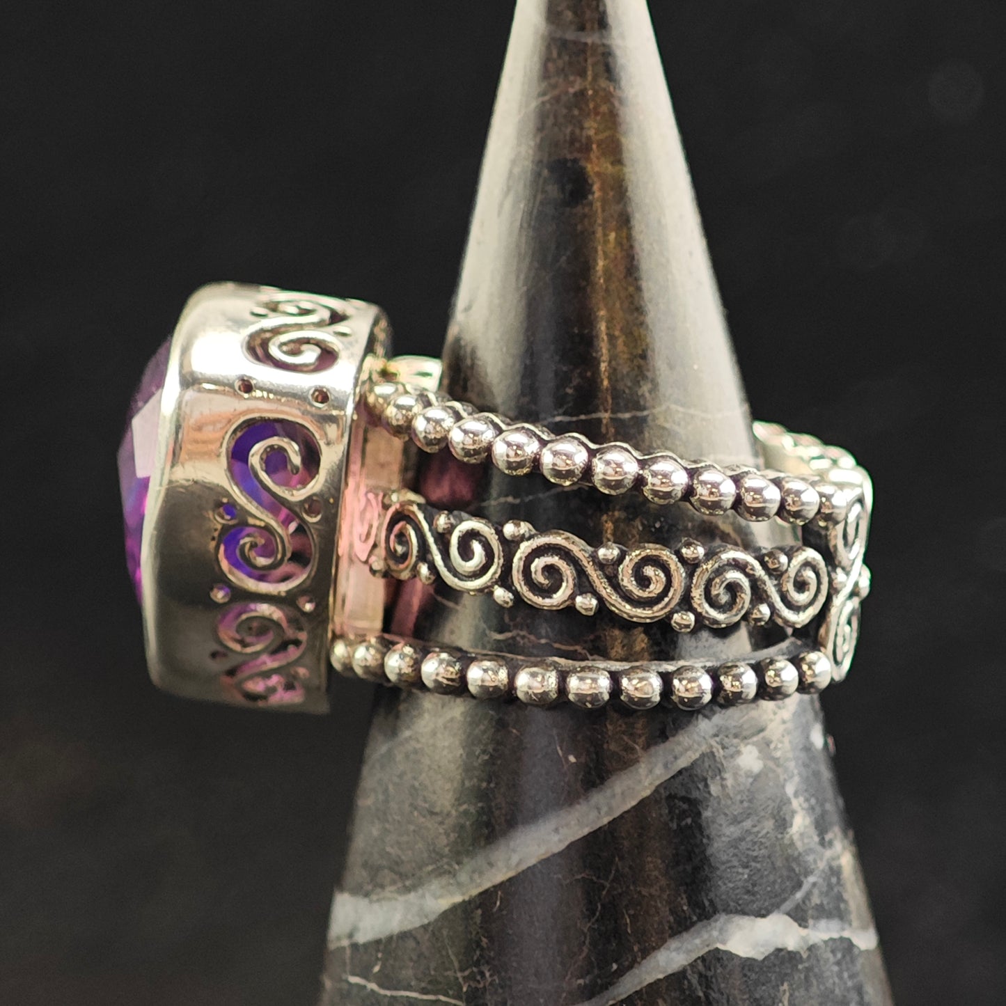 Sajen Purple Iridescent Swirl Band Sterling Silver Ring Sz 8 1/4 R6502