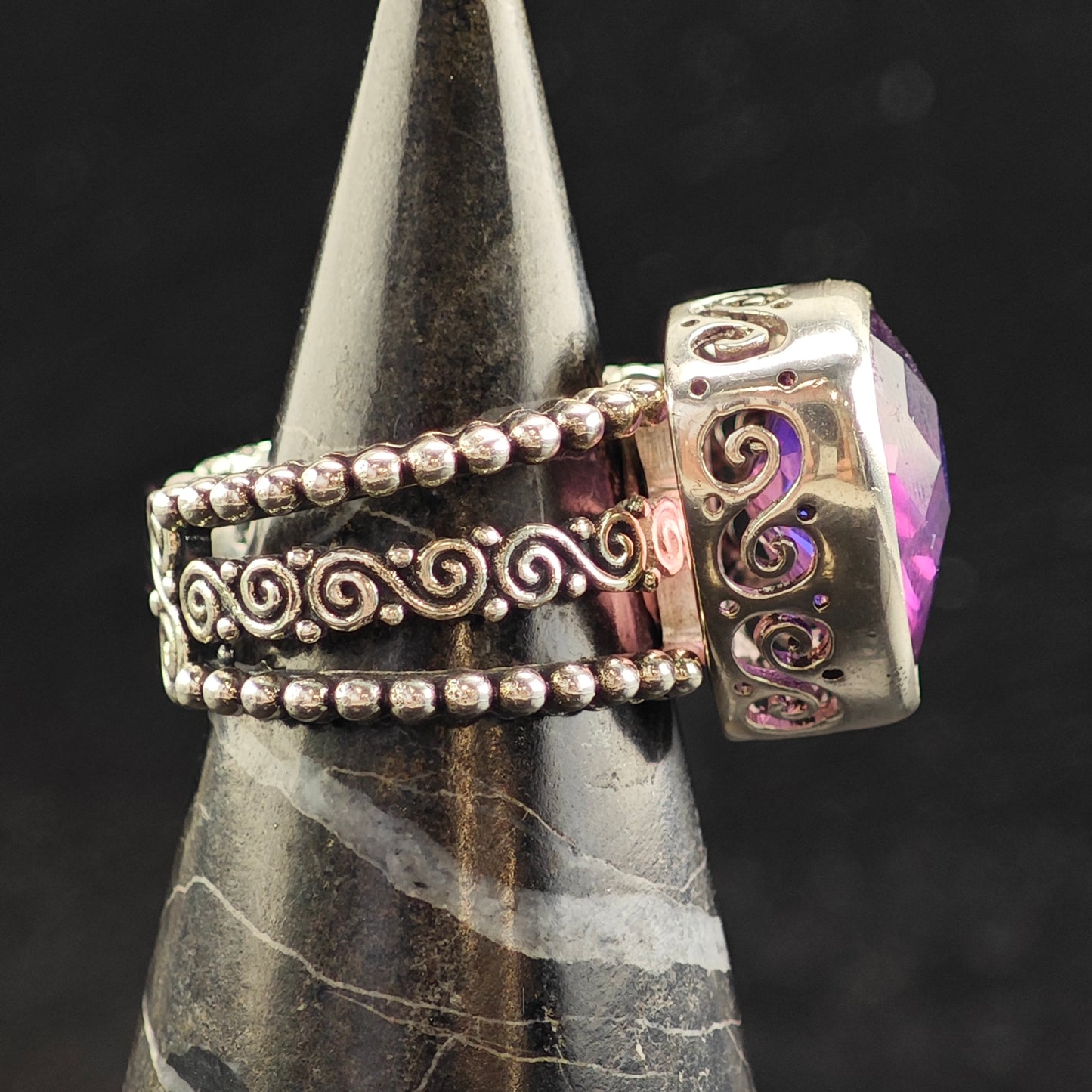 Sajen Purple Iridescent Swirl Band Sterling Silver Ring Sz 8 1/4 R6502