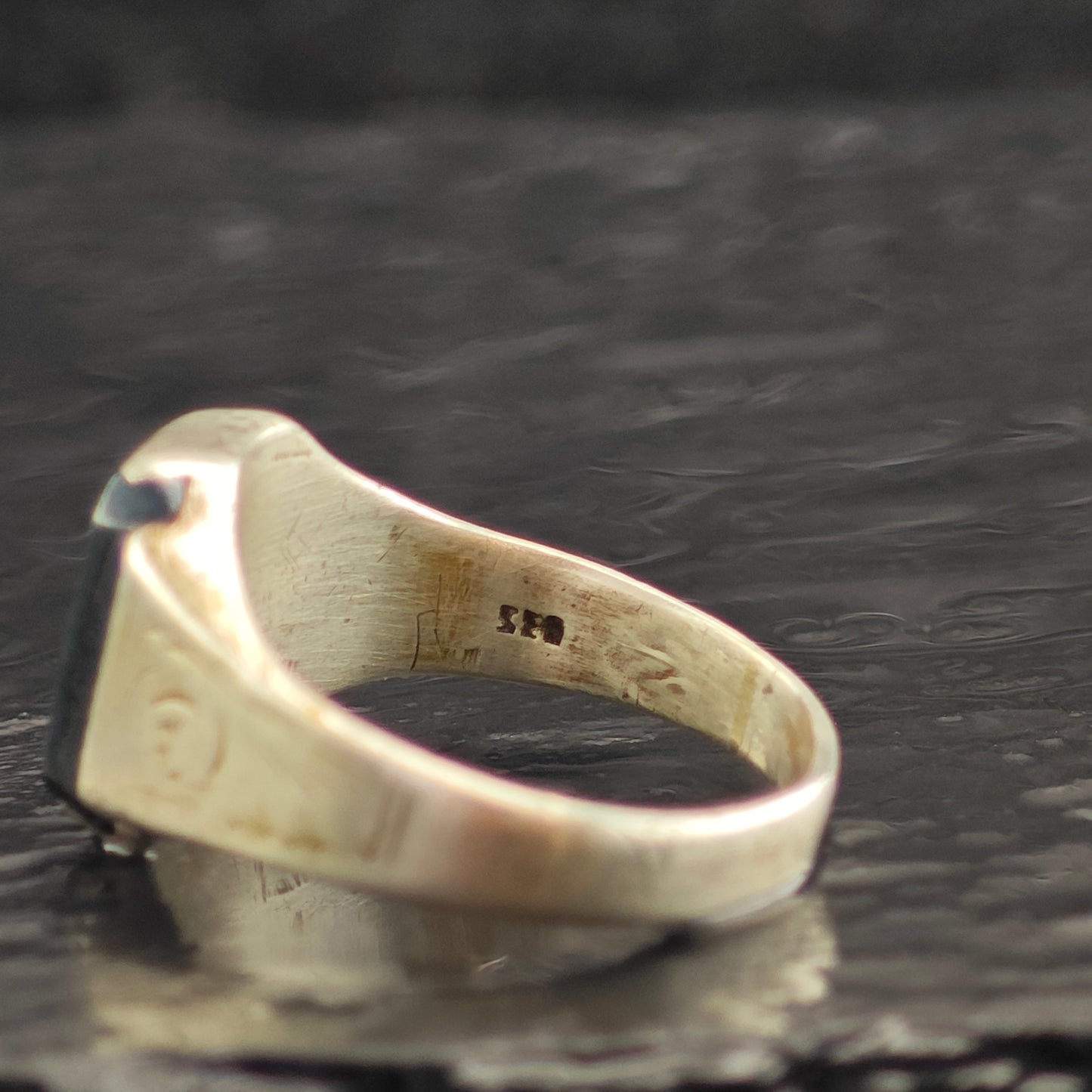 Art Deco Hematite Centurion Intaglio Signet Sterling Silver Ring Sz 11 R6503