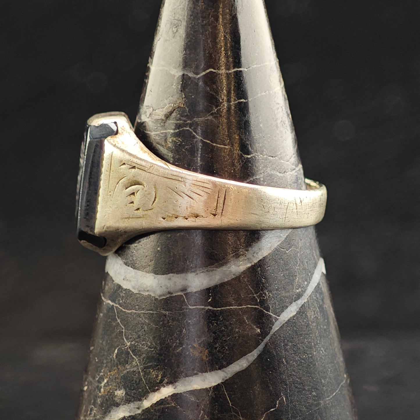 Art Deco Hematite Centurion Intaglio Signet Sterling Silver Ring Sz 11 R6503
