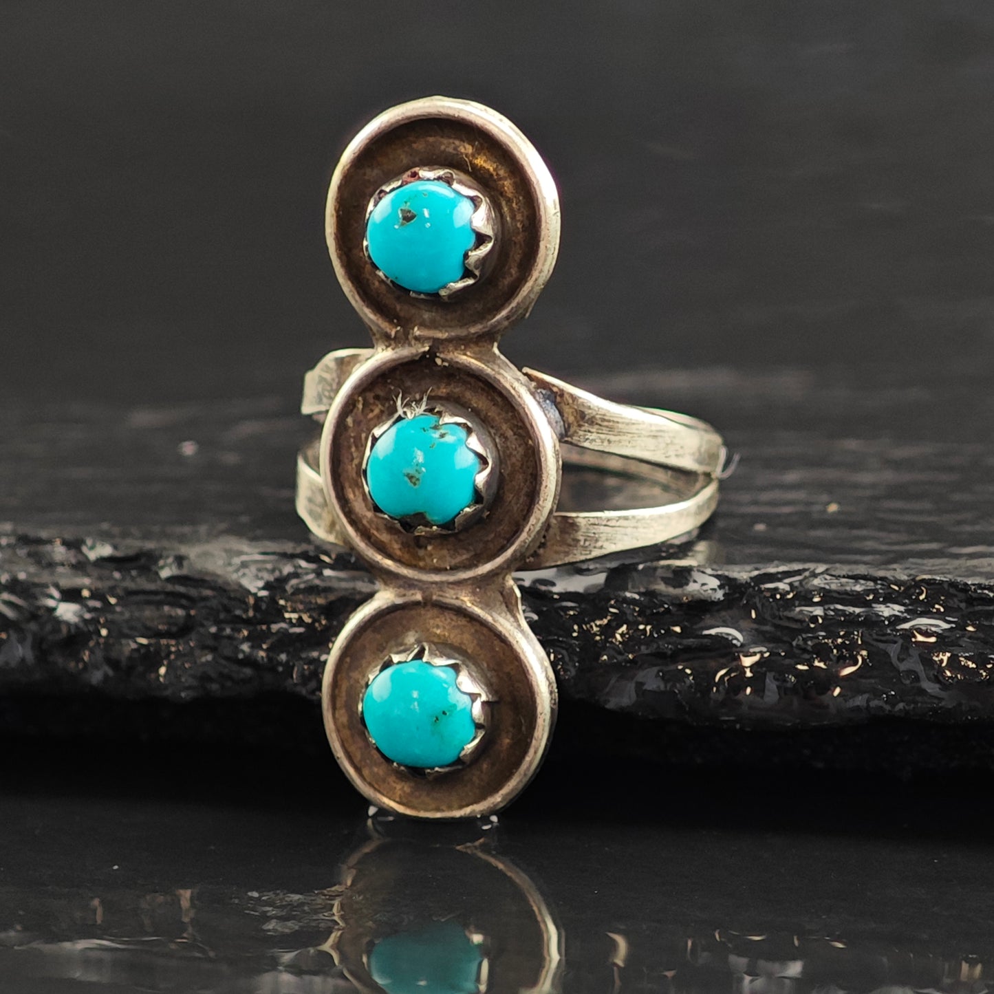 Native American Snake Eye Turquoise Sterling Silver Ring Sz 6 R6507