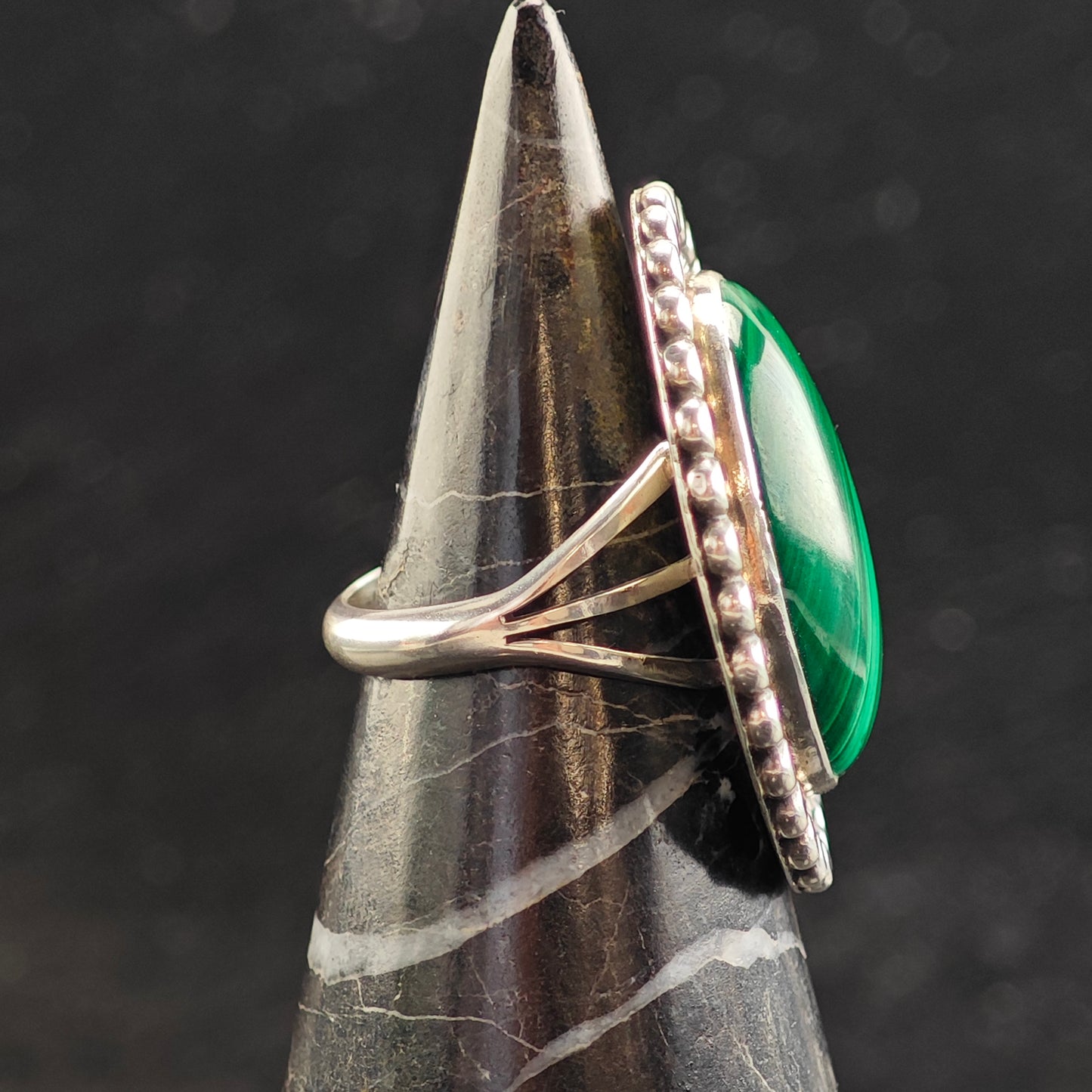 Running Bear Malachite Sterling Silver Ring Sz 6 3/4 R6508