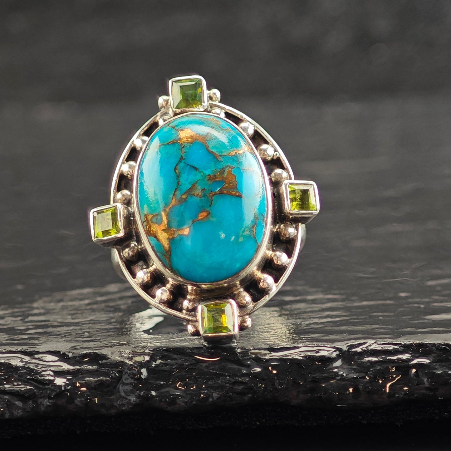 Vintage Nicky Butler Turquoise & Peridot Sterling Silver Ring Sz 6 1/2 R6509