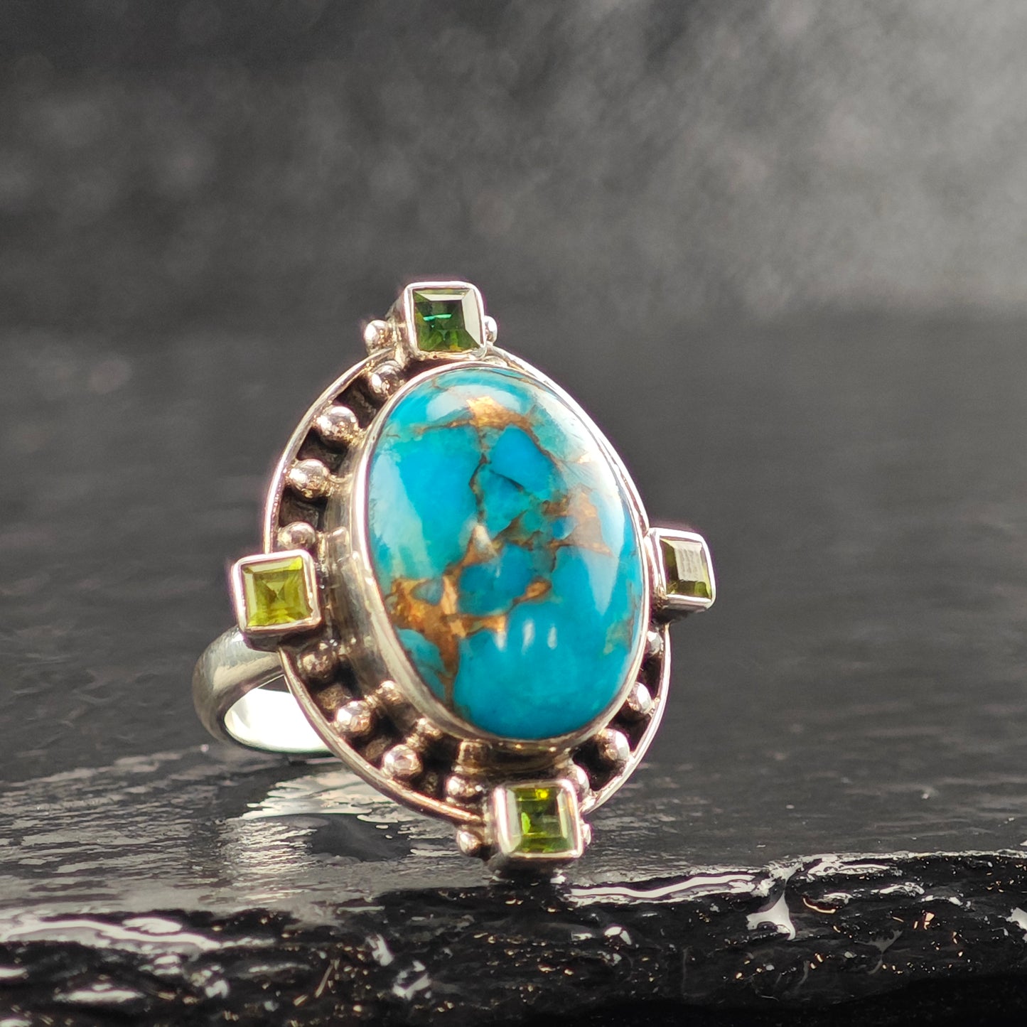 Vintage Nicky Butler Turquoise & Peridot Sterling Silver Ring Sz 6 1/2 R6509