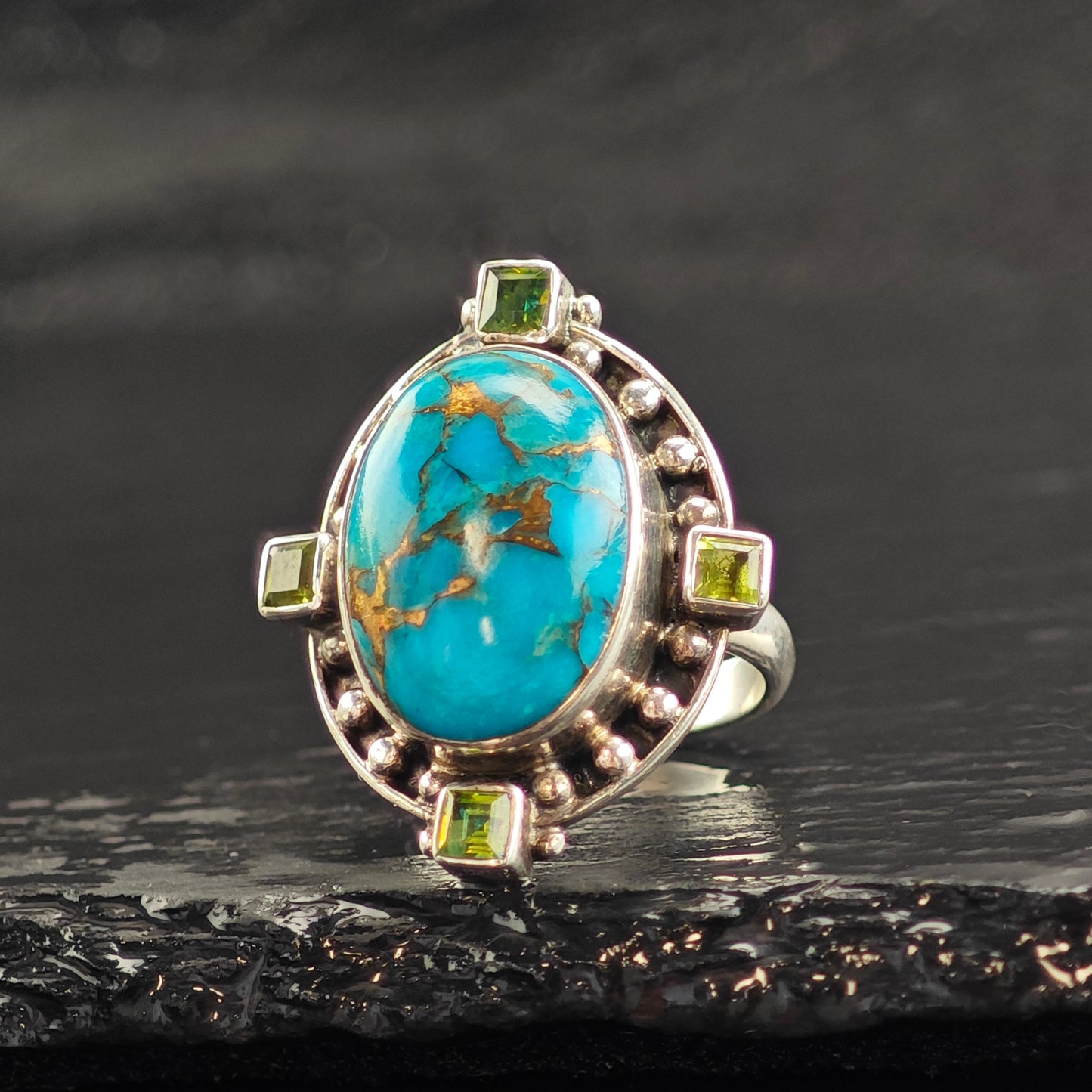 Vintage Nicky Butler Turquoise & Peridot Sterling Silver Ring Sz 6 1/2 R6509