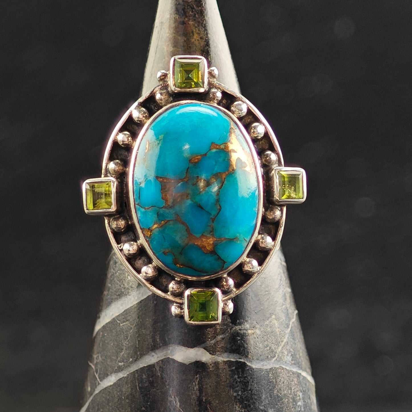 Vintage Nicky Butler Turquoise & Peridot Sterling Silver Ring Sz 6 1/2 R6509