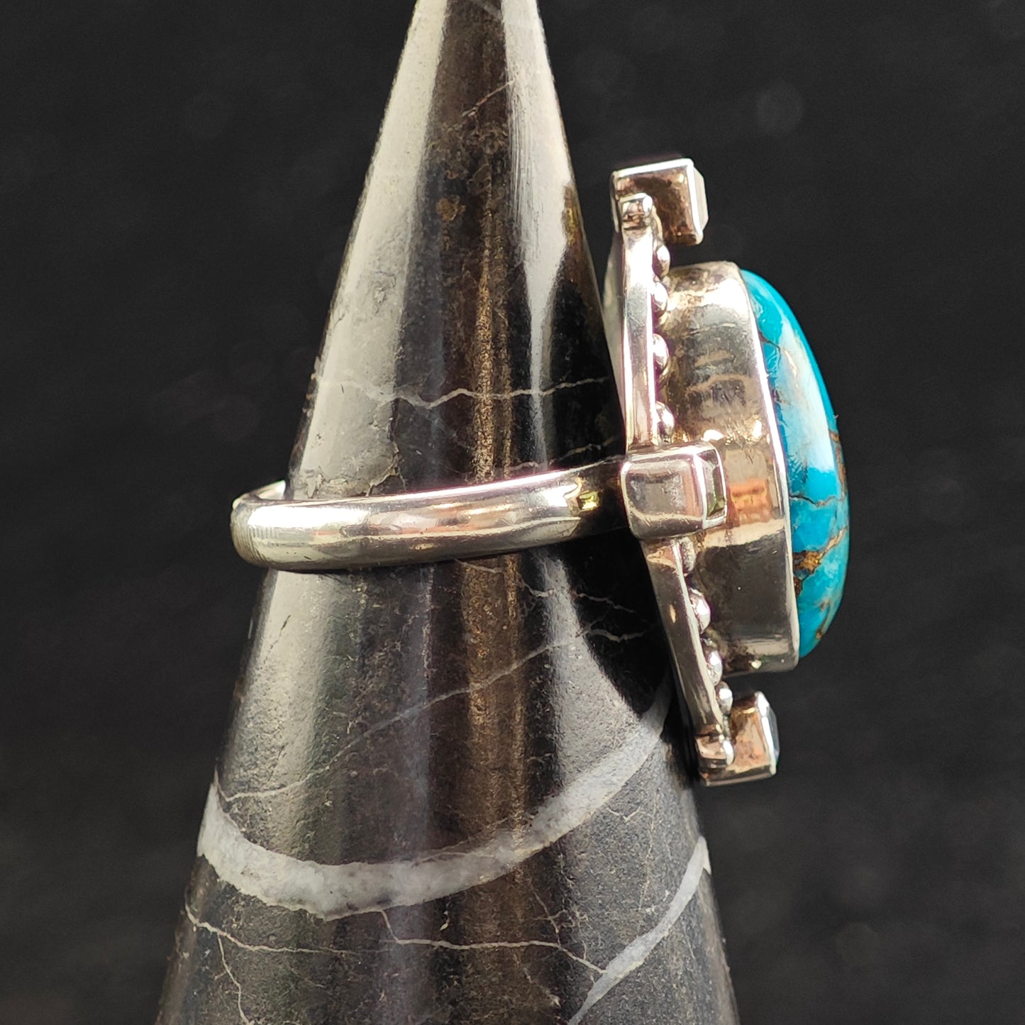 Vintage Nicky Butler Turquoise & Peridot Sterling Silver Ring Sz 6 1/2 R6509