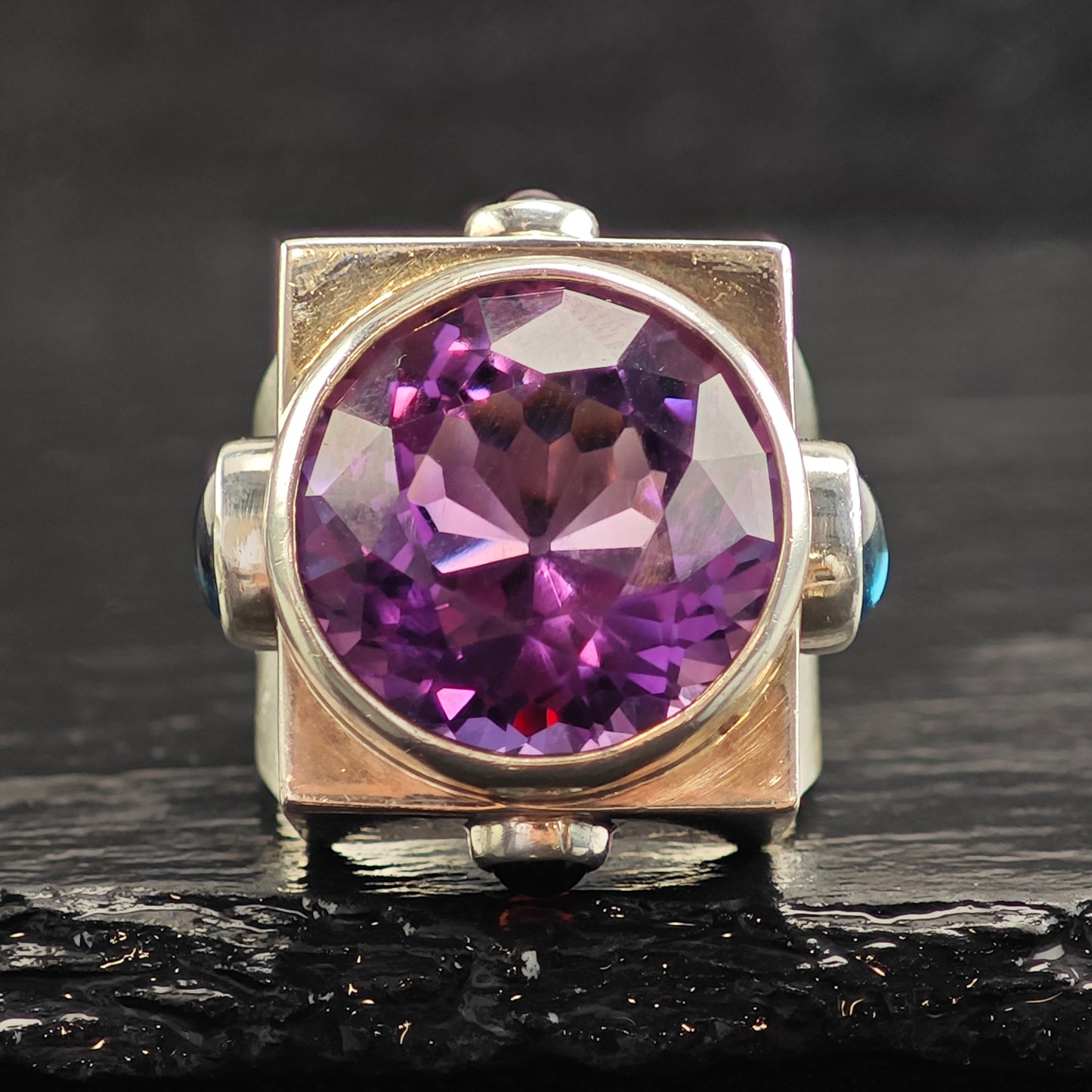Amethyst, Garnet & Topaz Sterling Silver Ring Sz 9 1/2 R6510